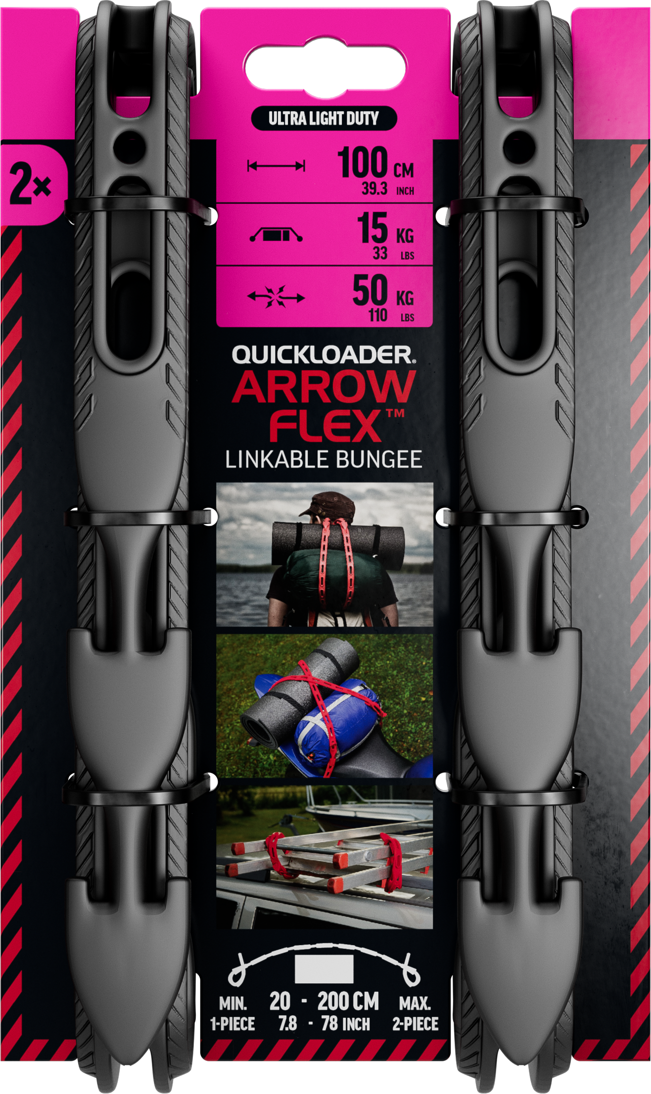 QL ArrowFlex Linkable Bungee Black 100cm 2-PACK