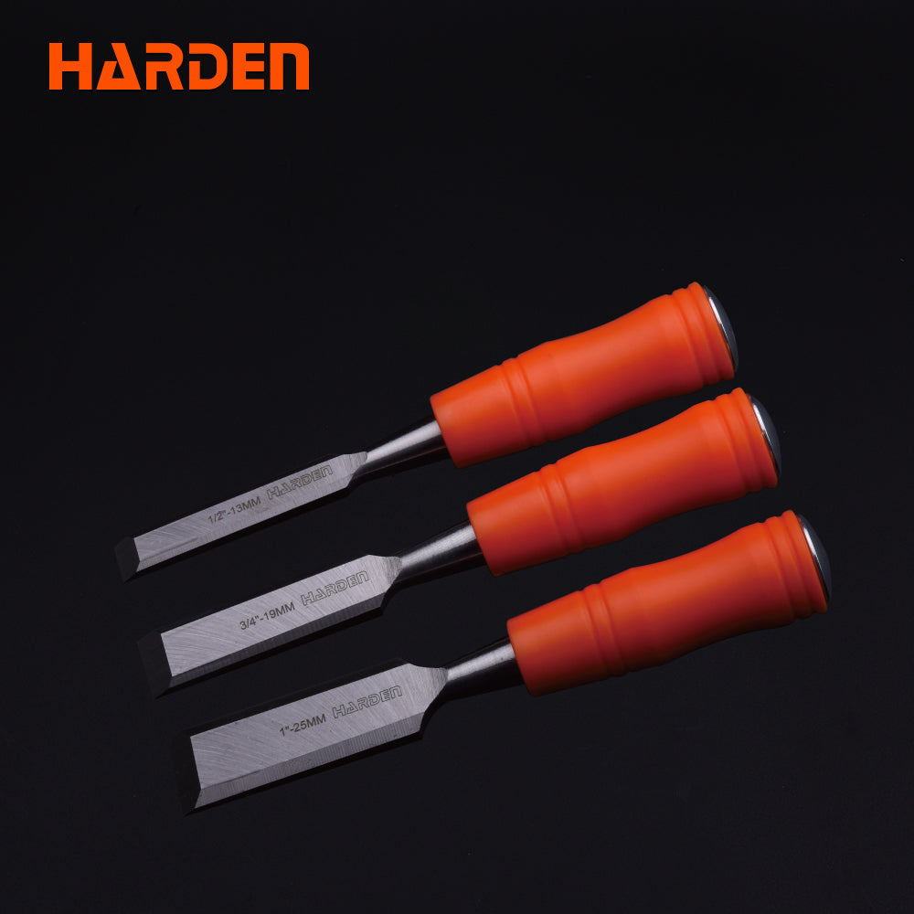 3pcs Orange circular handle wood chisel set