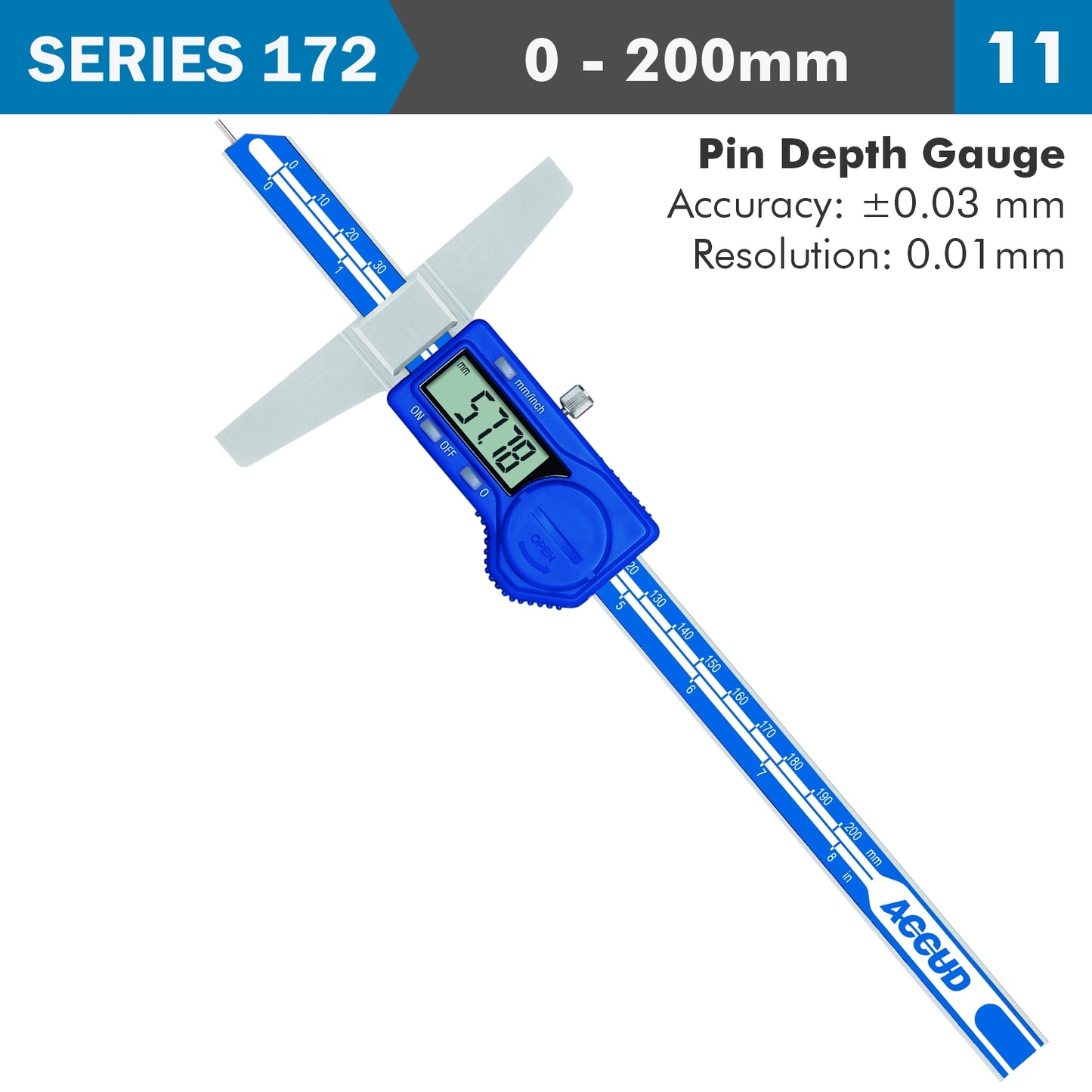 DIG. CALIPER 200MM 0.03MM ACC. PIN DEPTH 0.01MM RES. S/STEEL