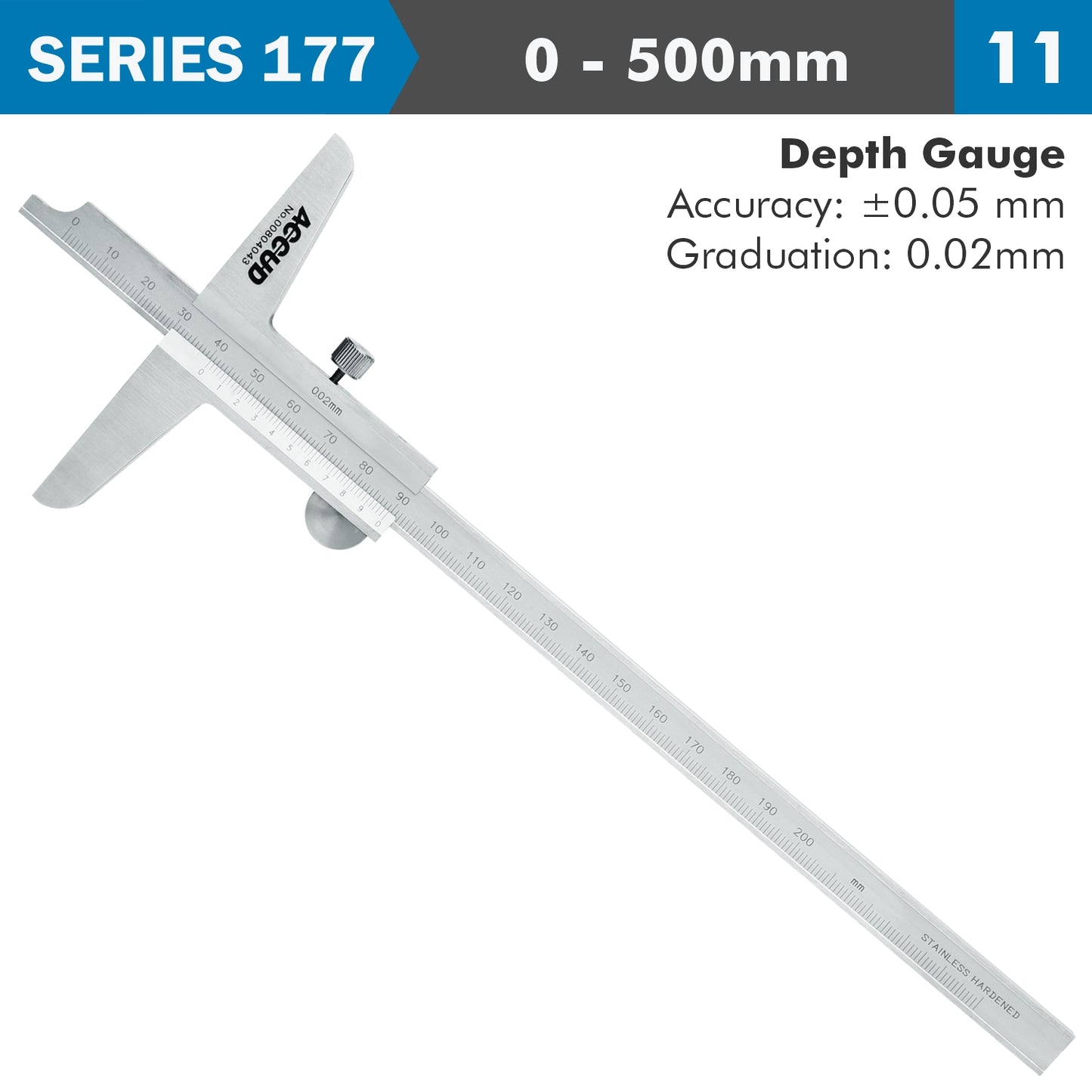 VERNIER DEPTH CALIPER 500MM 0.05MM ACC. 0.02MM GRAD. S/STEEL