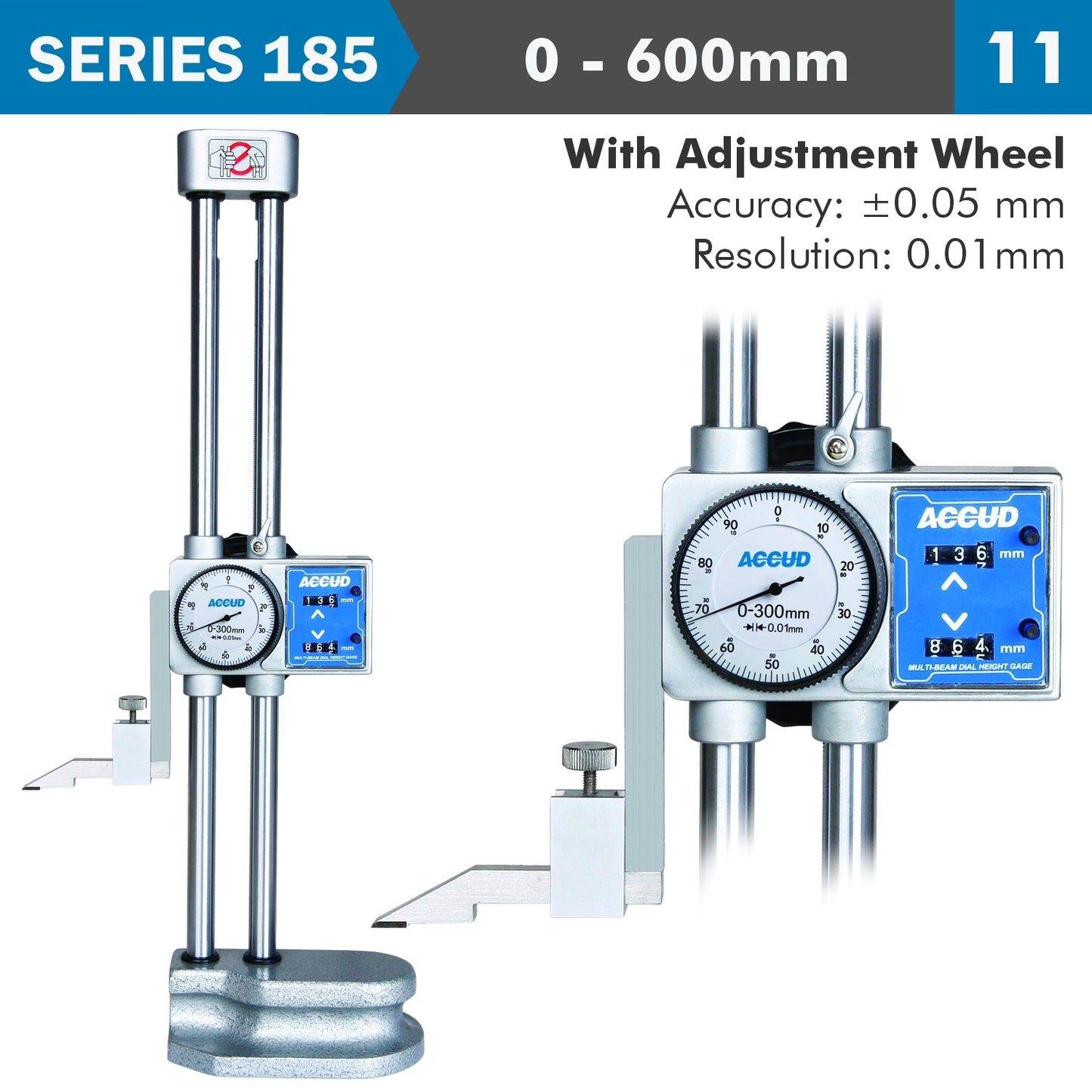 DIG. HEIGHT GAUGE 600MM 0.05MM ACC. DRIVING WHEEL 0.01MM GRAD. S/STEEL