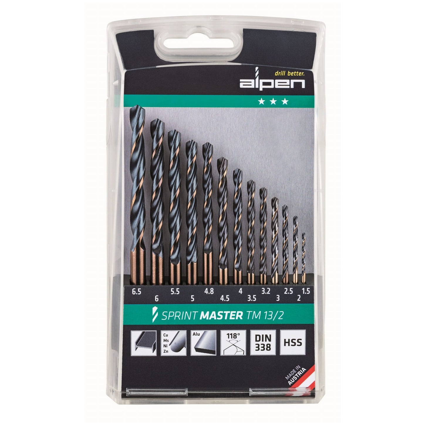 HSS SPRINT MASTER DRILL BIT SET 13 PIECE 1.5-6.5 3.2+4.8 TM13-2