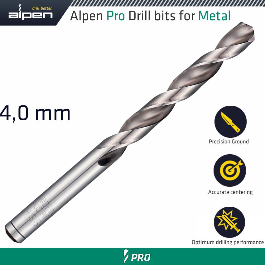 ALPEN PRO HSS DRILL DIN 338 RN 135 WITH SPLIT POINT 4.0MM BULK