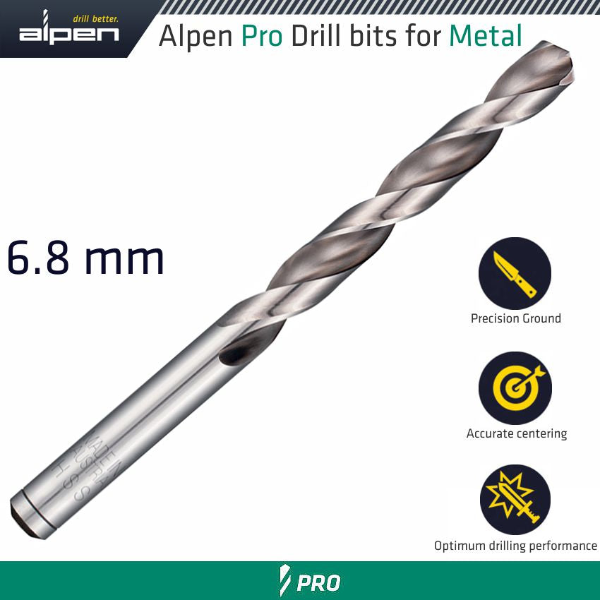 ALPEN PRO HSS DRILL DIN 338 RN 135 WITH SPLIT POINT 6.8MM BULK