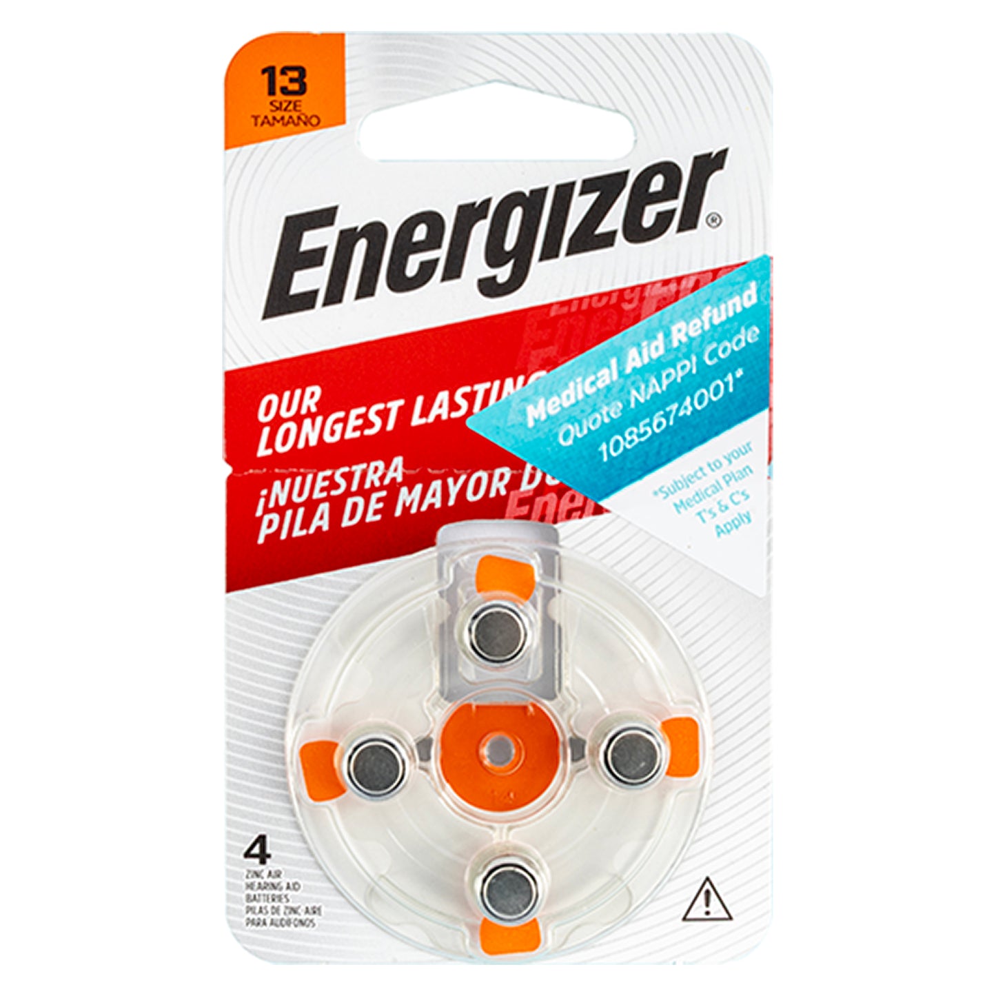 ENERGIZER HEARING AID BAT 13 ORANGE 4 PACK (MOQ 10)