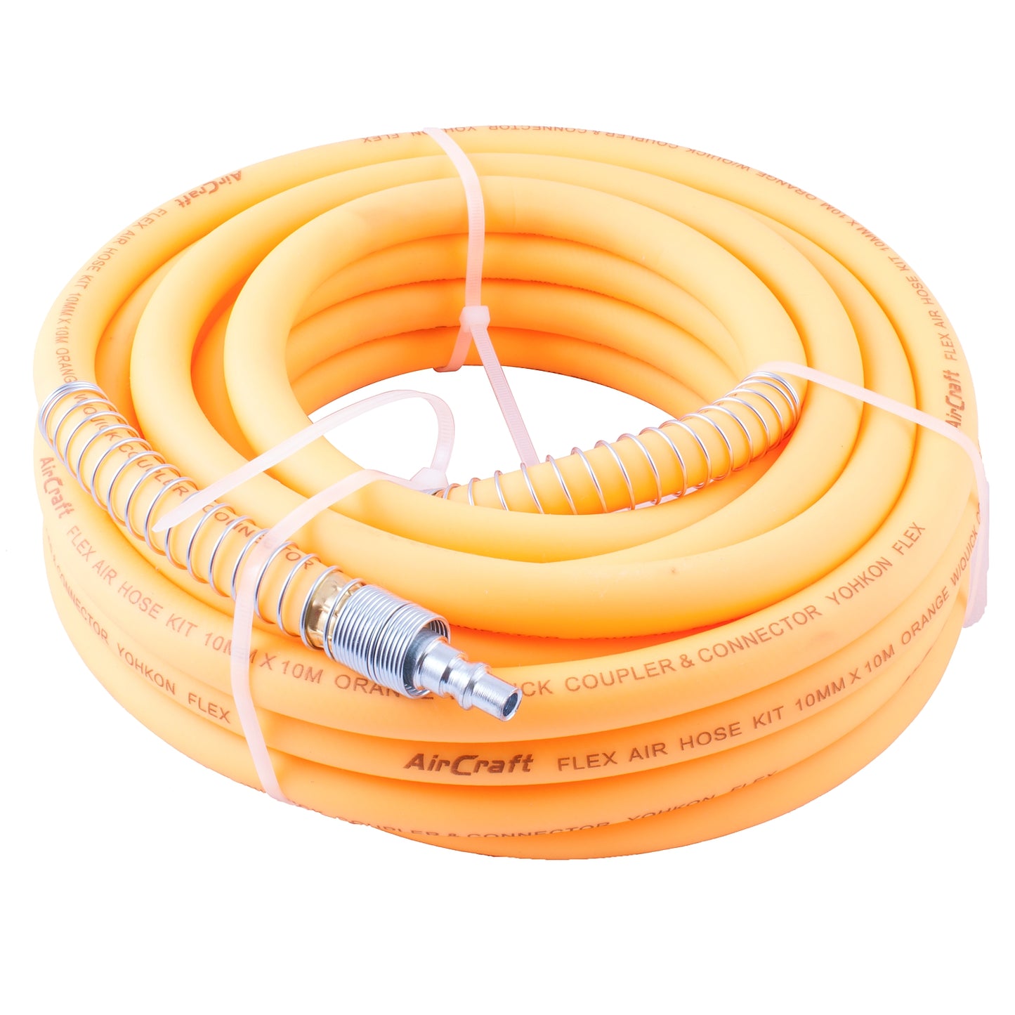 FLEX AIR HOSE KIT 8MM X 10M ORANGE W/QUICK COUPLER & CONNECTOR YOHKON