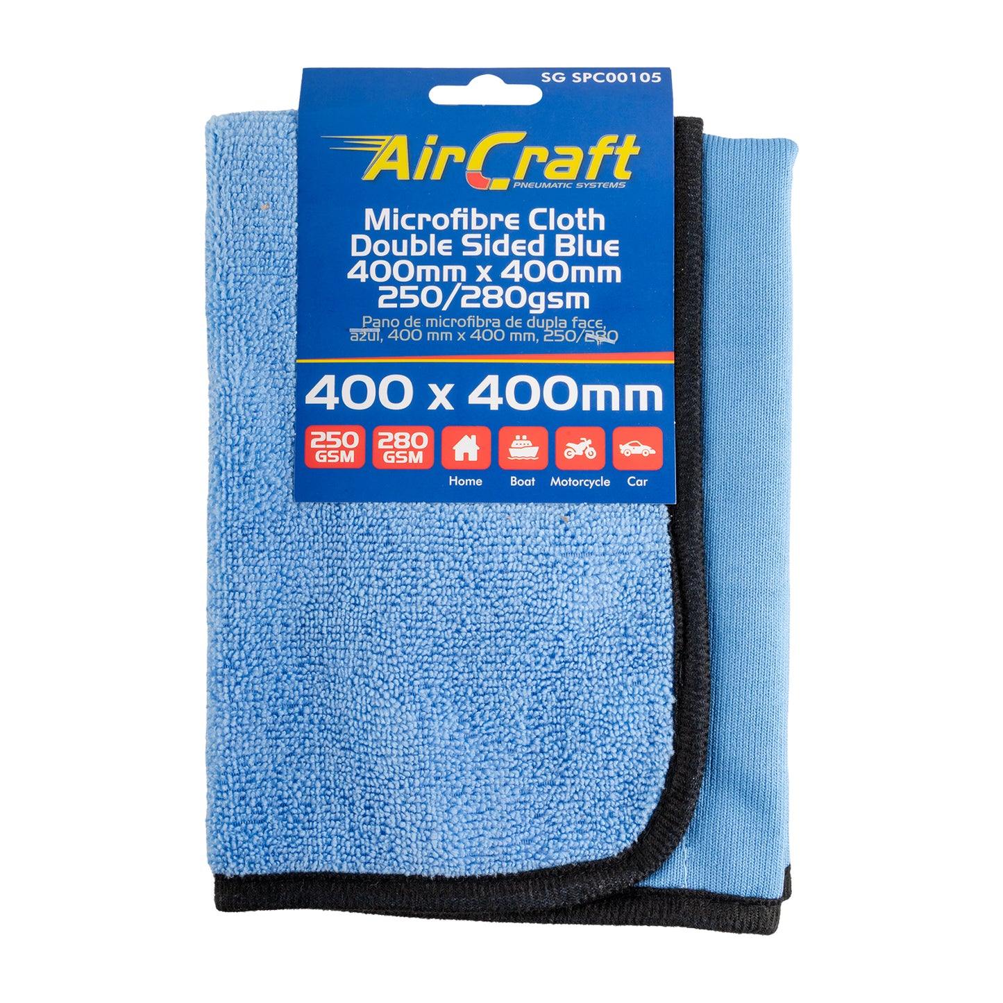 MICROFIBRE CLOTH DBL SIDED BLUE 400MM X 400MM 250/280GSM