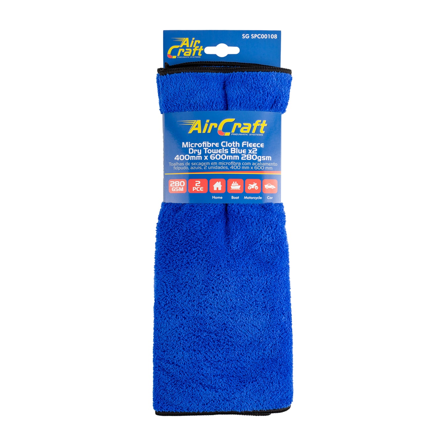 MICROFIBRE CLOTH FLEECE DRY TOWEL BLUE 400MM X 600MM 280GSM 2PC