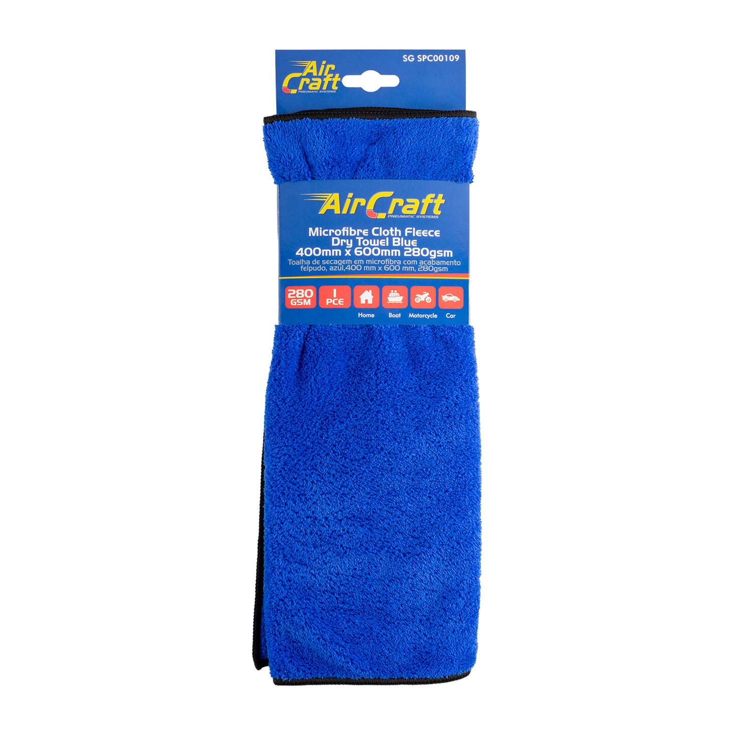 MICROFIBRE CLOTH FLEECE DRY TOWEL BLUE 400MM X 600MM 280GSM