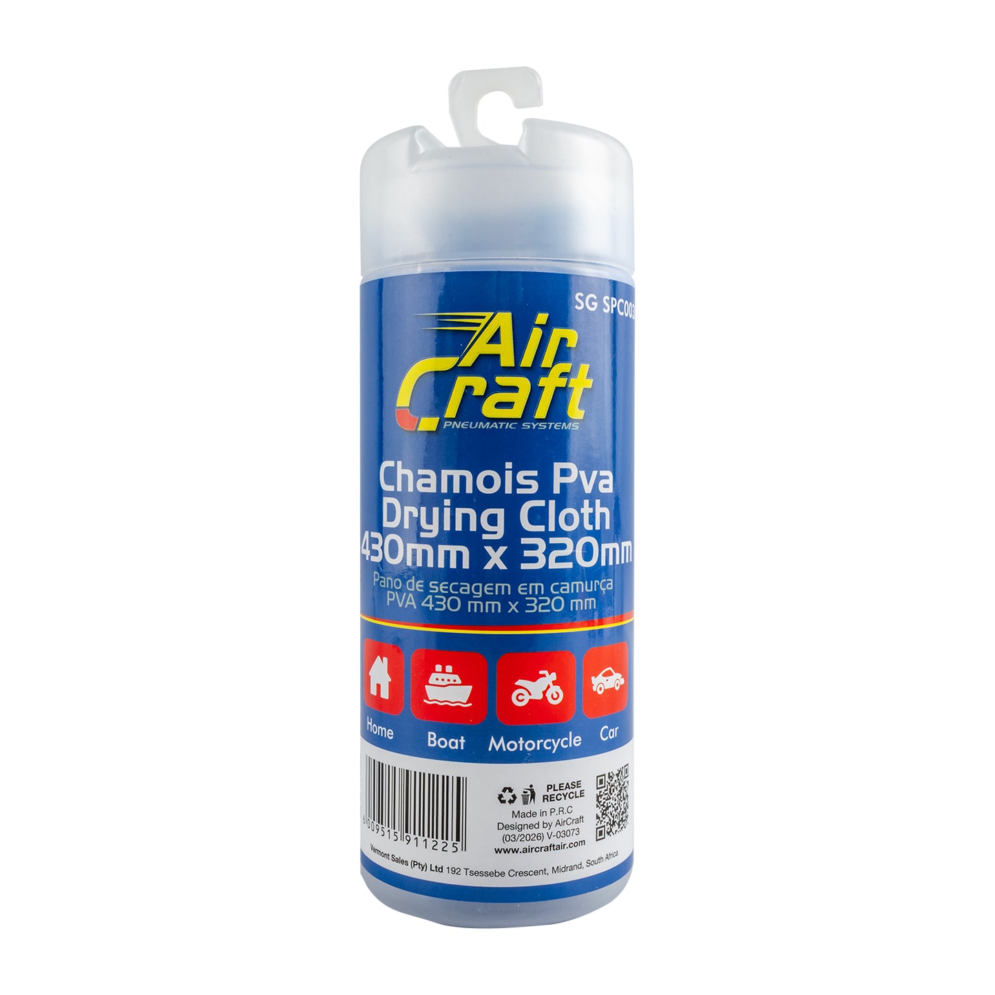 CHAMOIS PVA DRYING CLOTH 430MM X 320MM PLASTIC TUBE