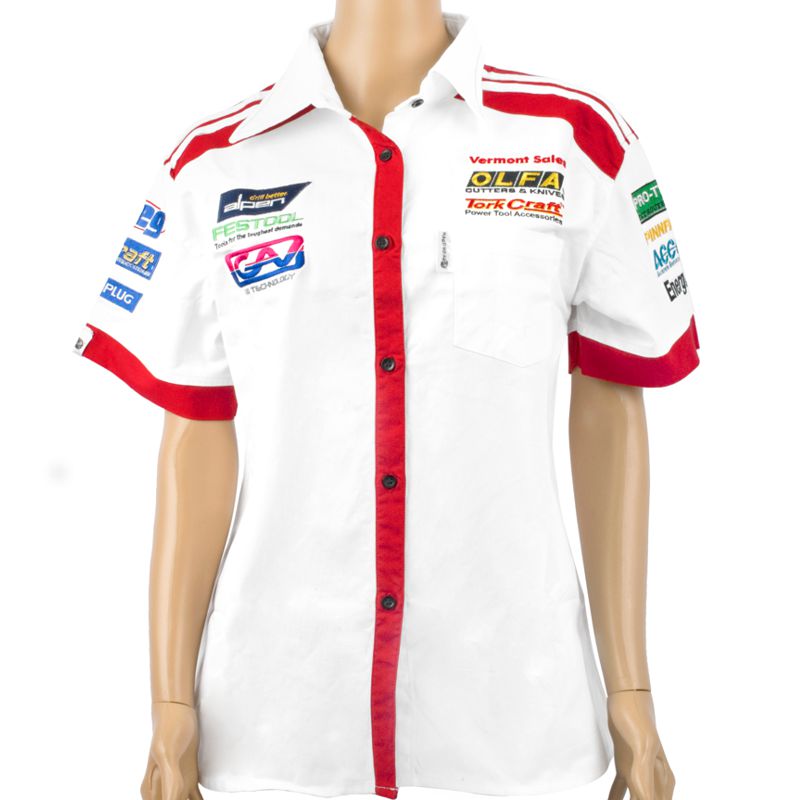 VERMONT LADIES - WHITE/RED COTTON SHIRT - MEDIUM