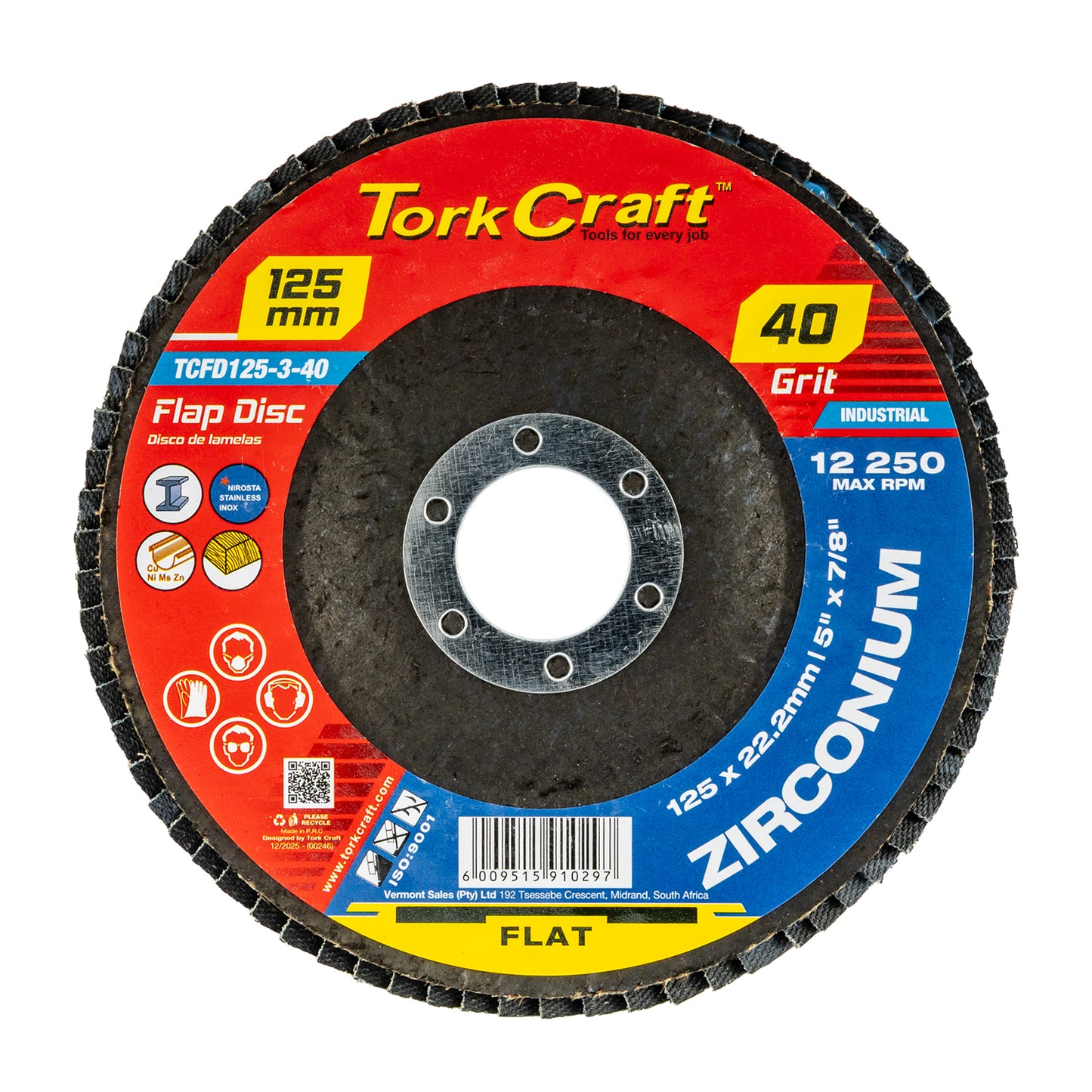 FLAP DISC ZIRCONIUM 125MM 40 GRIT FLAT