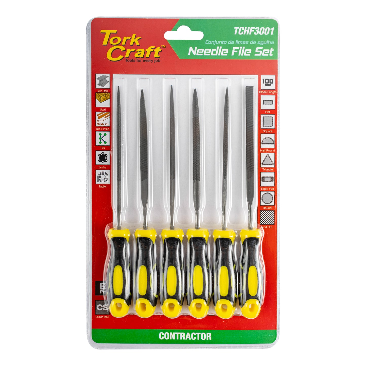 NEEDLE FILE SET 6PC FLAT/RND/SQUARE/TRI-ANGLE/TAPER FLAT/HALF RND