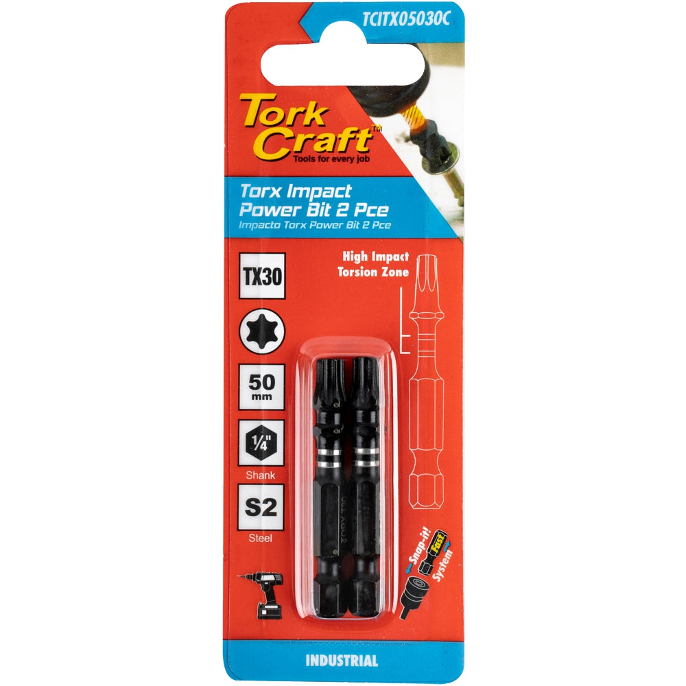TORX TX 30 IMPACT POWER BIT 50MM 2PC CARDED