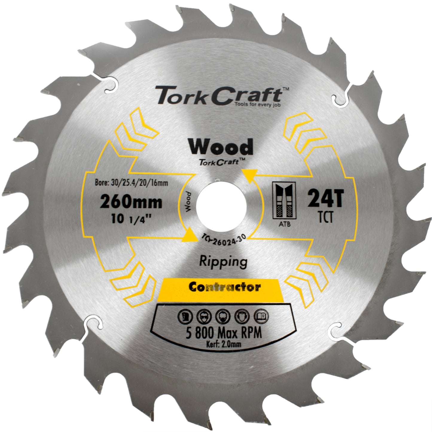 BLADE CONTRACTOR 260 X 24T 30/1/20/16 CIRCULAR SAW TCT