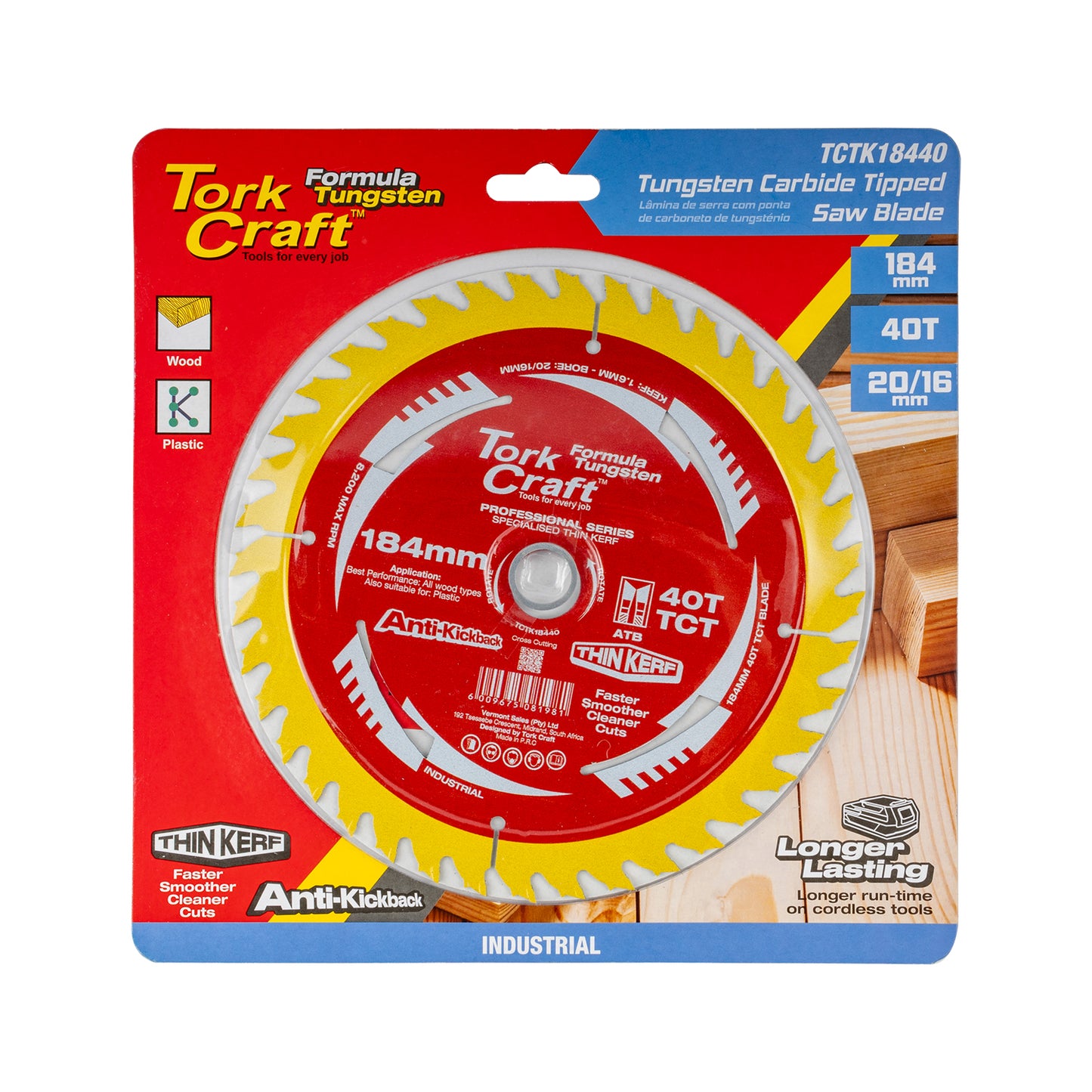 SAW BLADE THIN KERF 184 X 40T 20/16 TCT