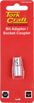 SOCKET ADAPTOR COUPLER 1/4'F SQ X 1/4'F HEX CARDED