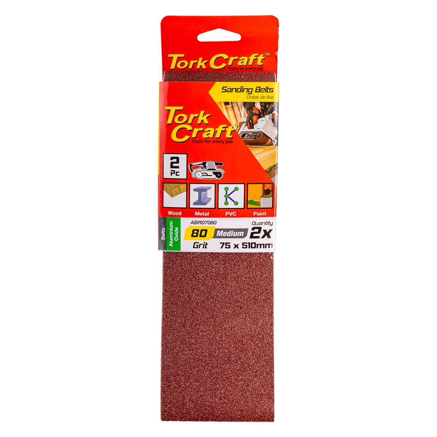 SANDING BELT 75 X 510MM 80GRIT 2/PACK