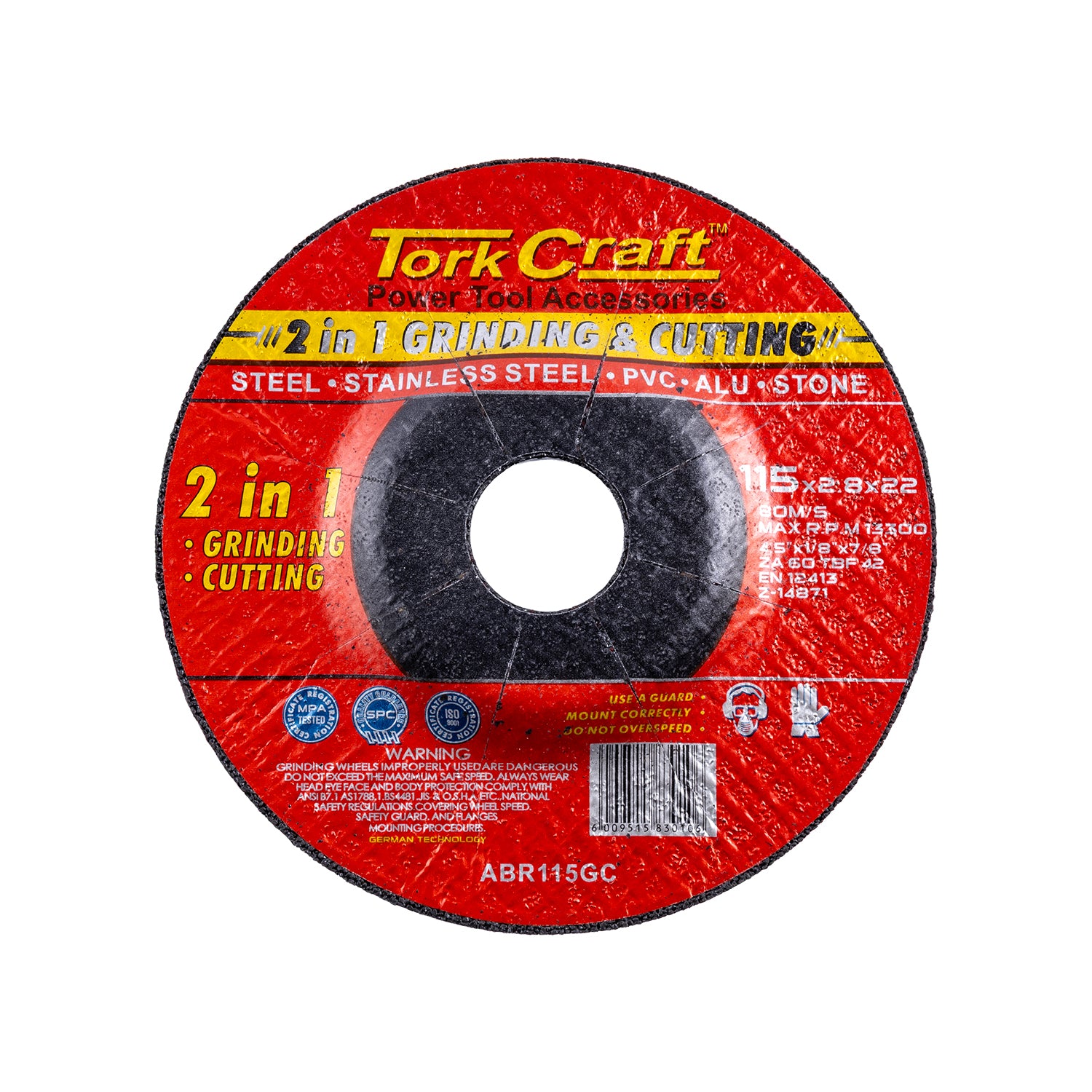 2 IN 1 GRINDING & CUTTING DISC 115MM X 2.8 X 0.22 STEEL/SS/PVA/ALU/STO