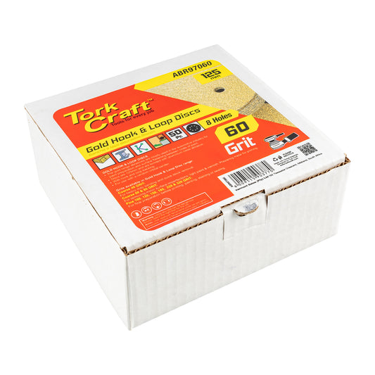GOLD DISC (50 PIECES) 60 GRIT 125MM X 8 HOLES HOOK AND LOOP