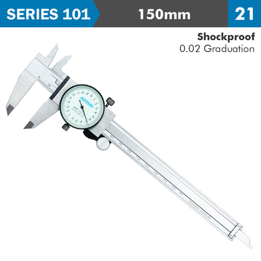 DIAL CALIPER 150MM 0.03MM ACC. 0.02MM GRAD. S/STEEL SHOCKPROOF