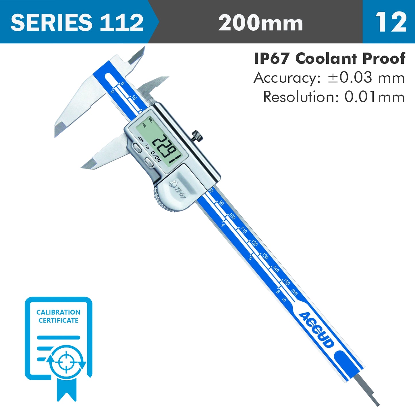 COOLANT PROOF DIGITAL CALIPER WITH CALIB