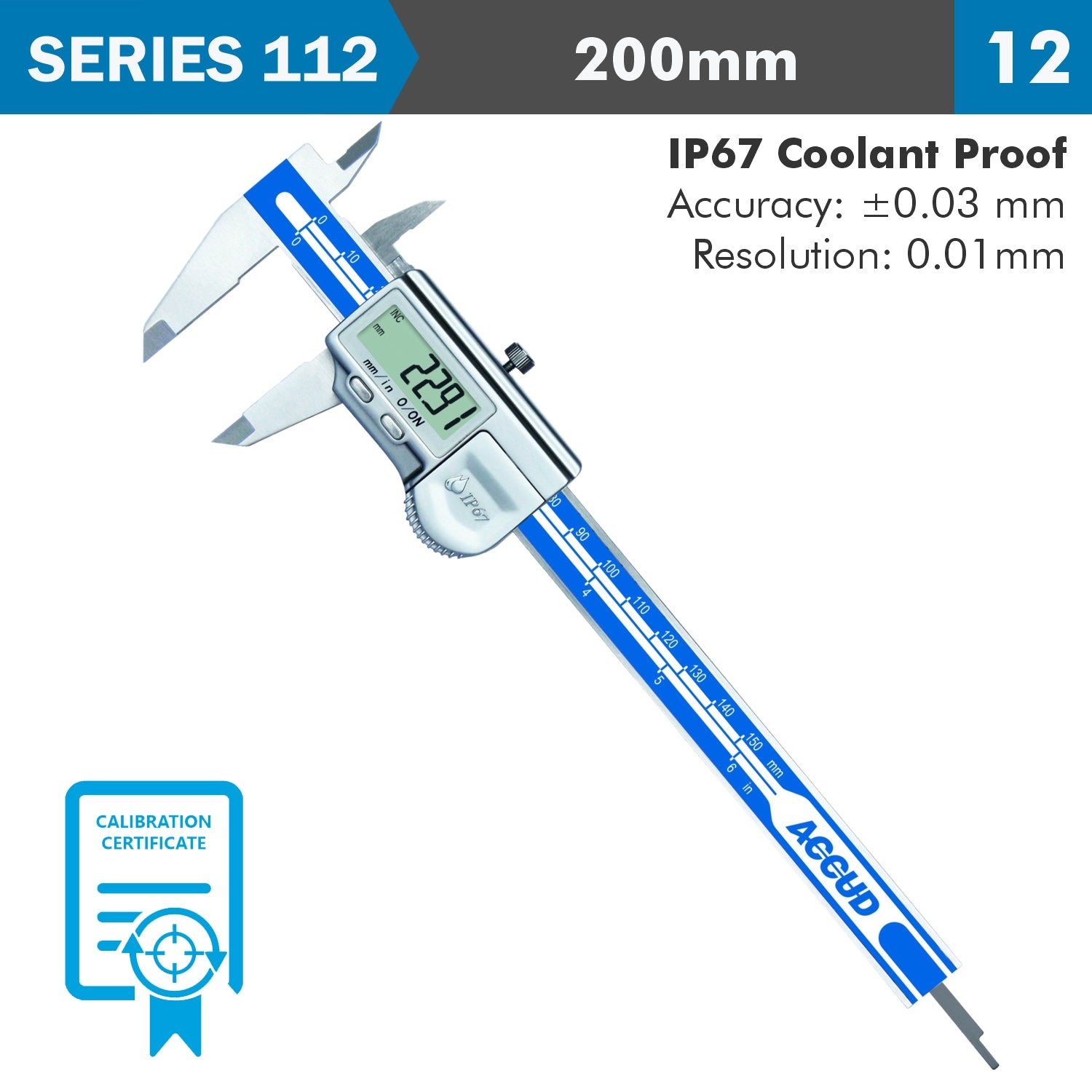 COOLANT PROOF DIGITAL CALIPER WITH CALIB
