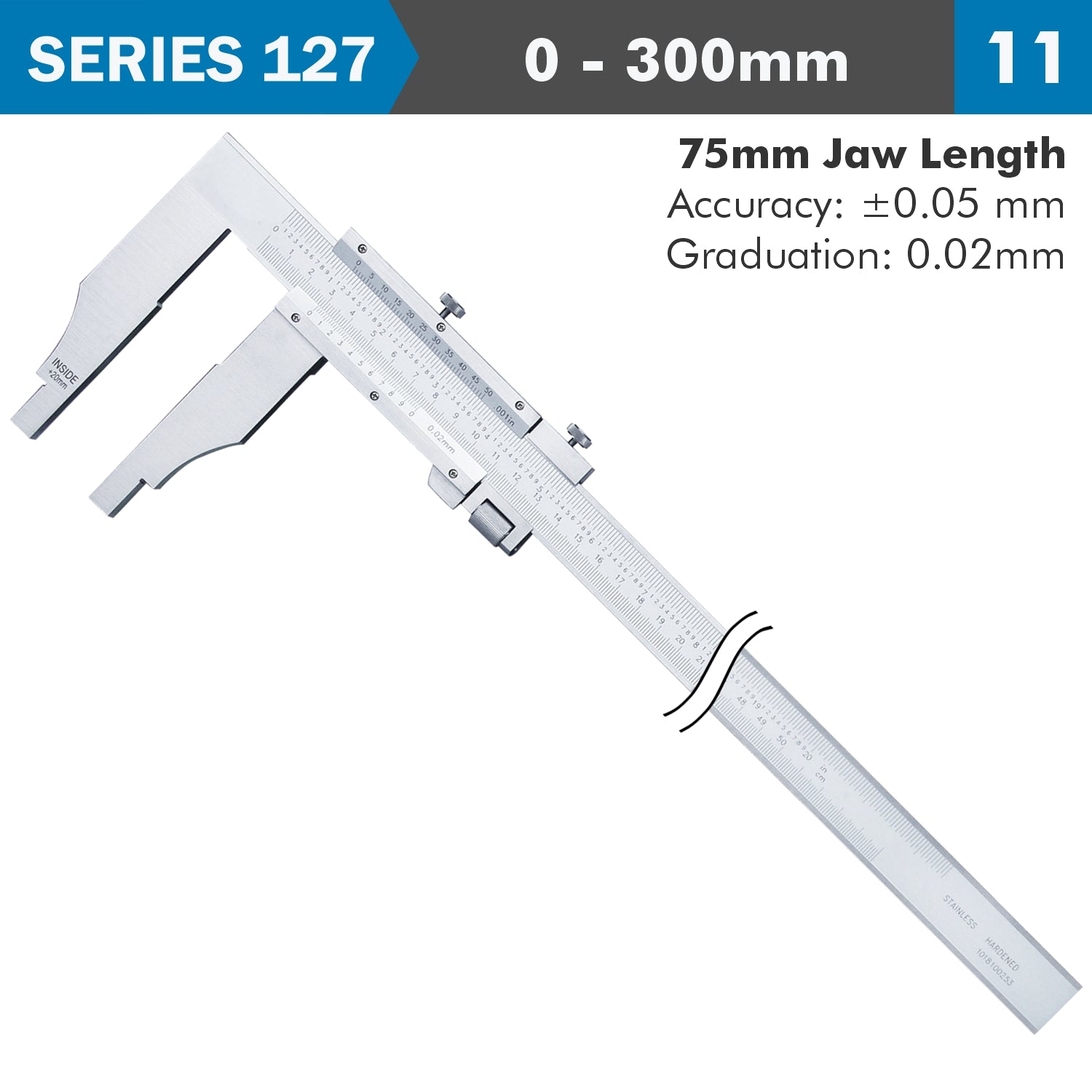 VERNIER CALIPER 300MM 0.05MM ACC. 75MM 0.02MM GRAD S/STEEL