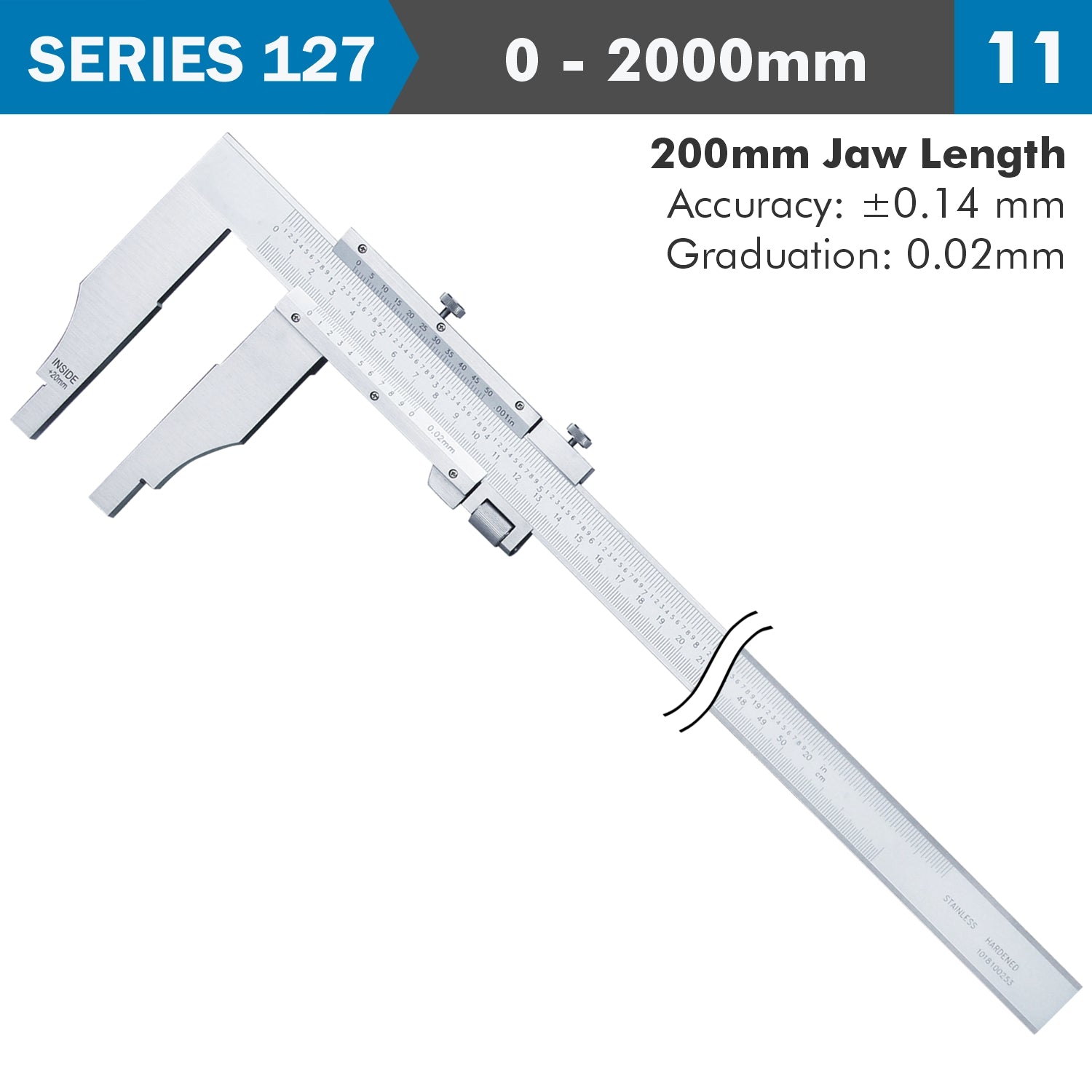 VERNIER CALIPER 2000MM 0.14MM ACC. 200MM 0.02MM GRAD S/STEEL