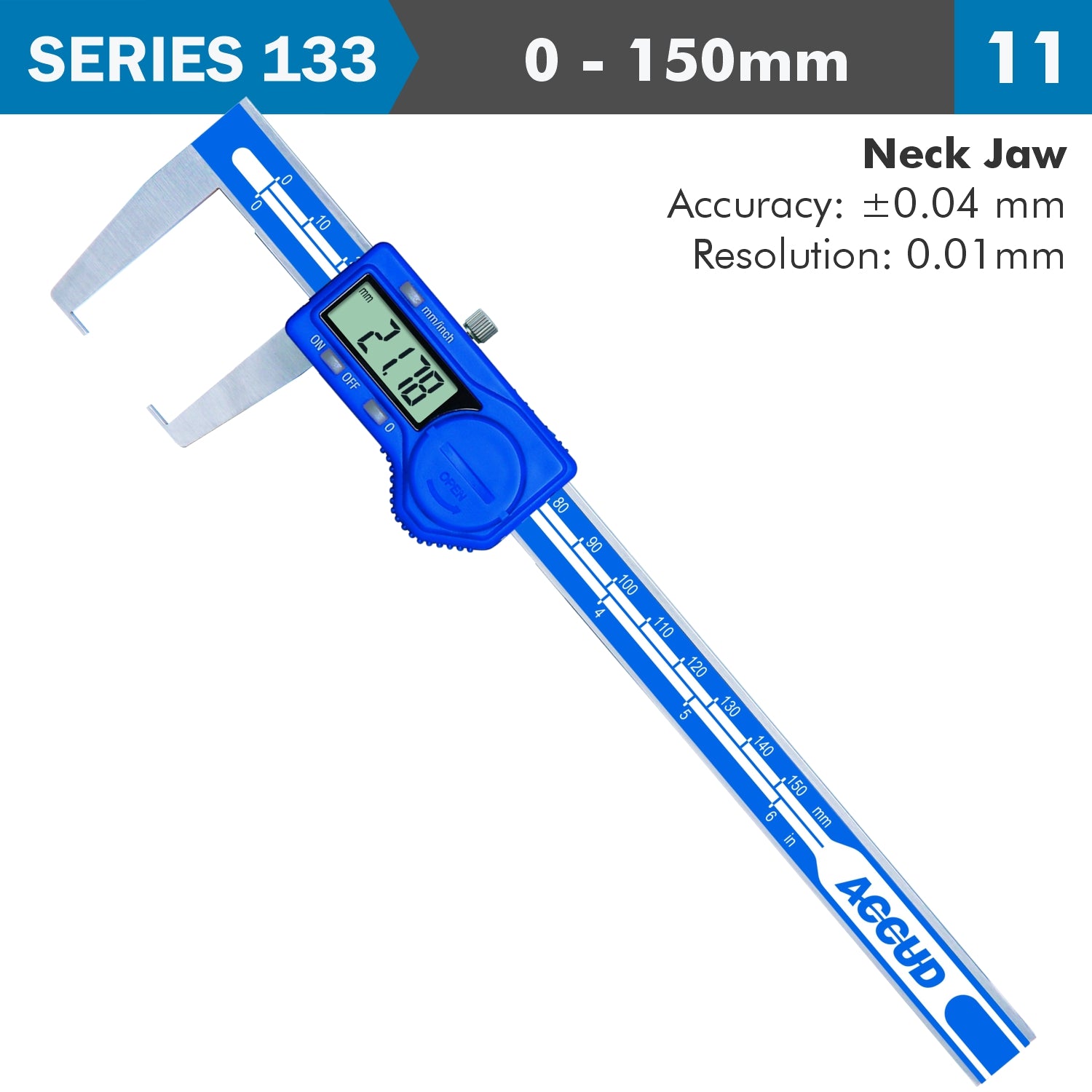 DIG. CALIPER 150MM 0.04MM ACC. OUTSIDE NECK 0.01MM RES. S/STEEL