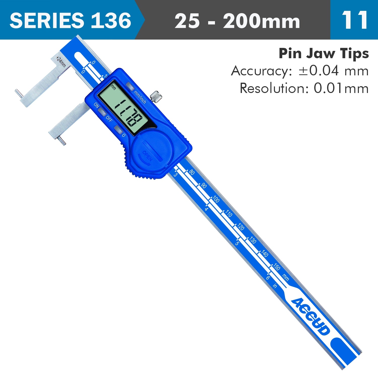 DIG. CALIPER 25-200MM 0.04MM ACC. INSIDE POINT 0.01MM RES. S/STEEL