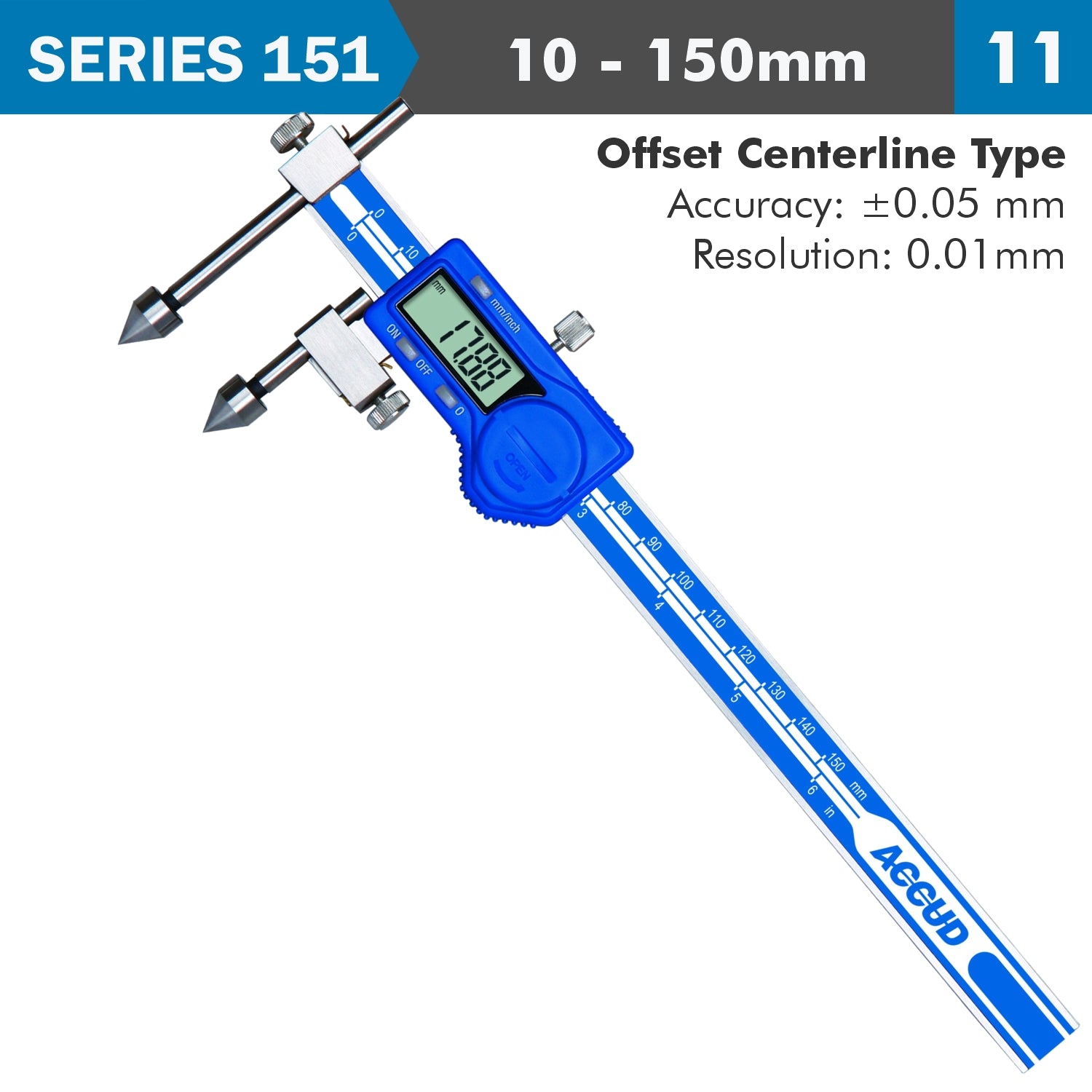 DIG. CALIPER 10-150MM OFFSET CENTERLINE 0.05MM ACC. 0.01MM RES. S/STEE