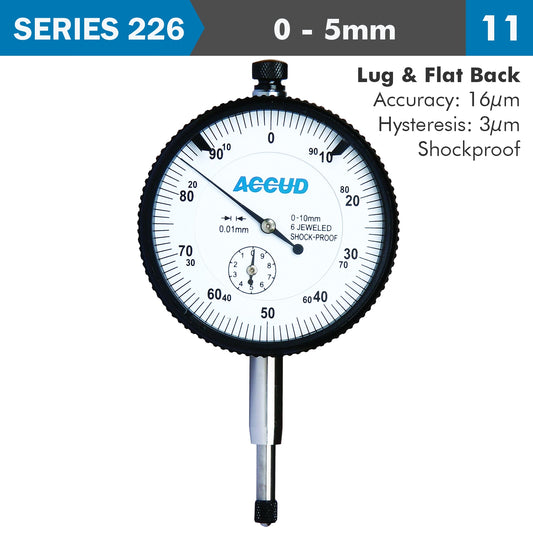 SHOCKPROOF  DIAL INDICATOR 5MM GRAD.0.01MM LUG&FLAT BACK