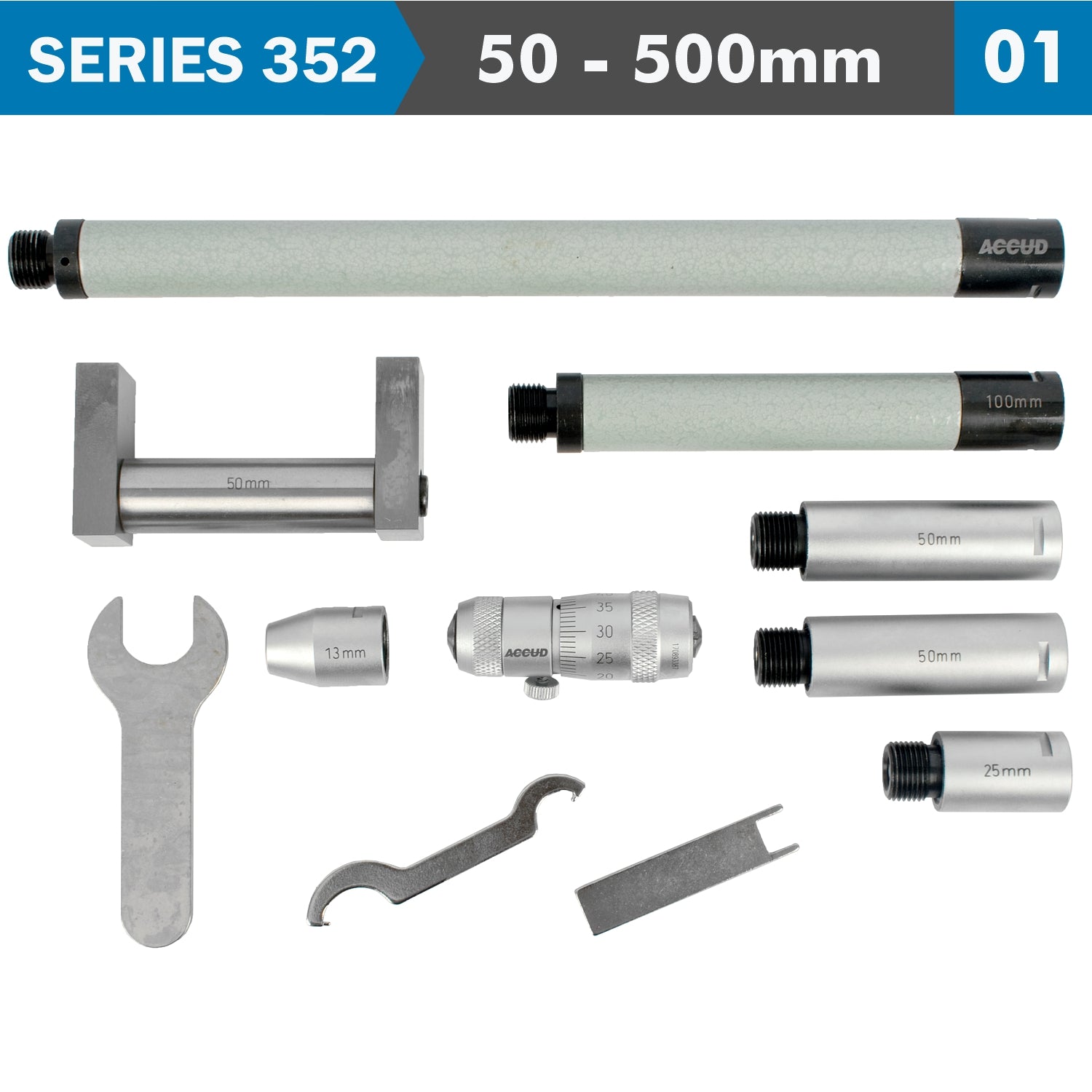 TUBULAR INSIDE MICROMETER 50-500MM 0.01MM GRAD. EXTENSION RODS: 13, 25