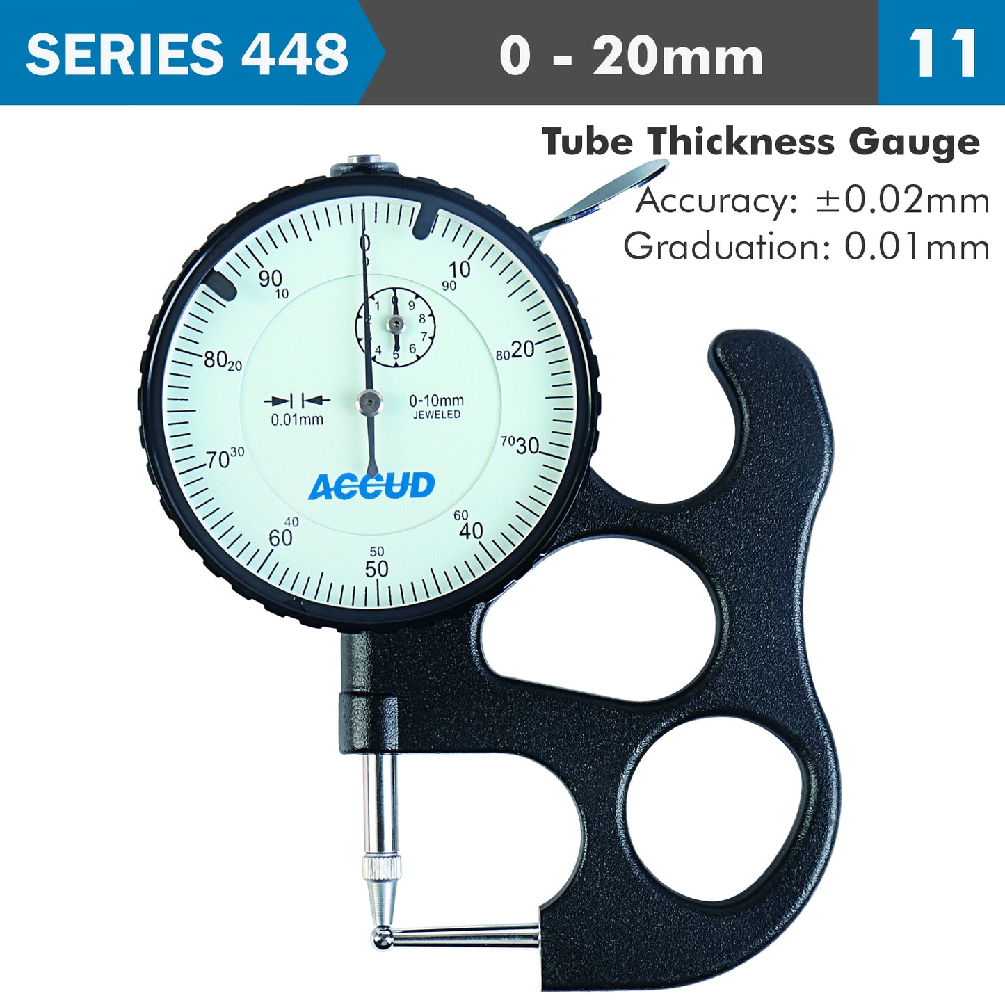 TUBE THICKNESS GAUGE 10MM 0.02MM ACC. 0.01MM GRAD.
