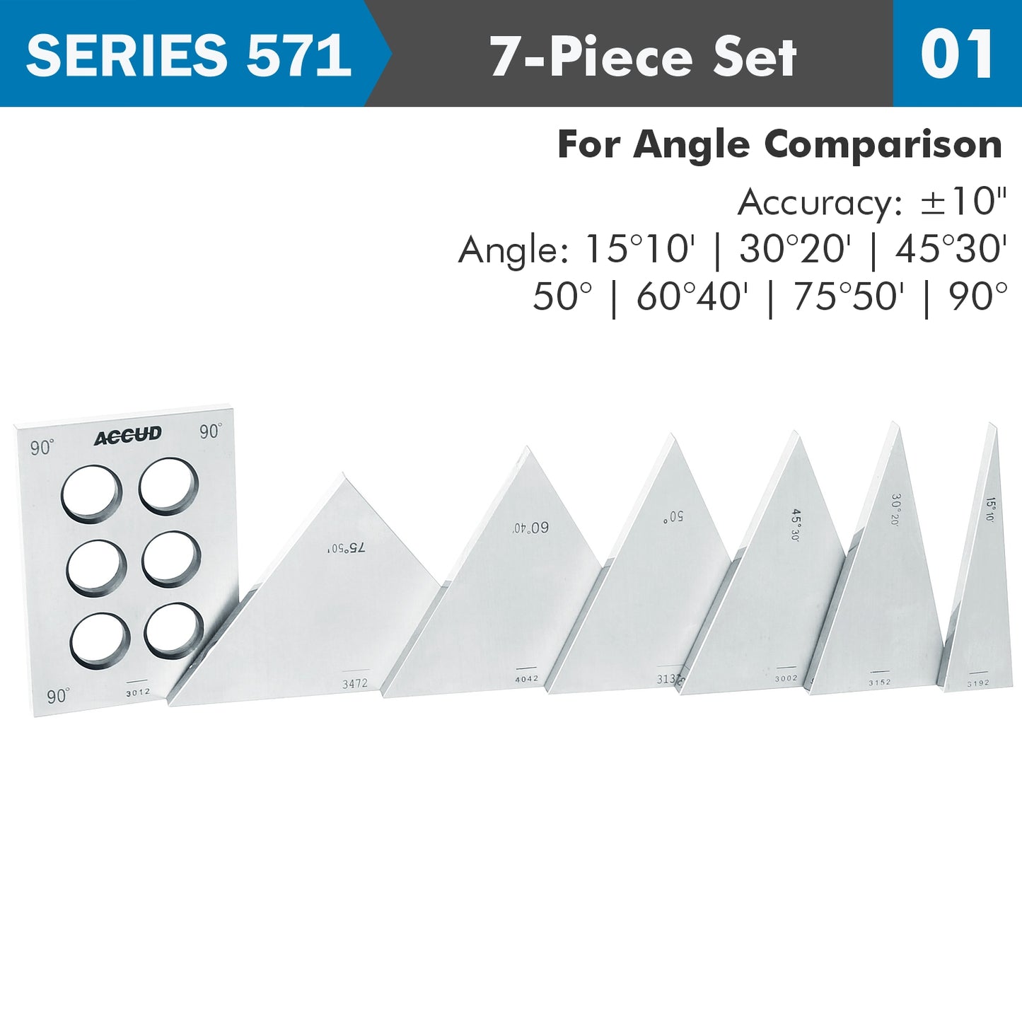 ANGLE GAUGE BLOCK SET 7PC TRIANGLE 15-90DEG