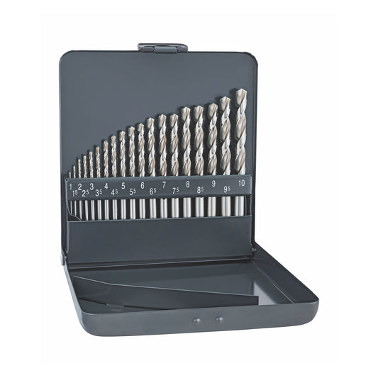 ALPEN PRO KM19 HSS-G 1 -10 X 0.5MM METAL CASE 135 SPLIT PNT SET 19 PCS