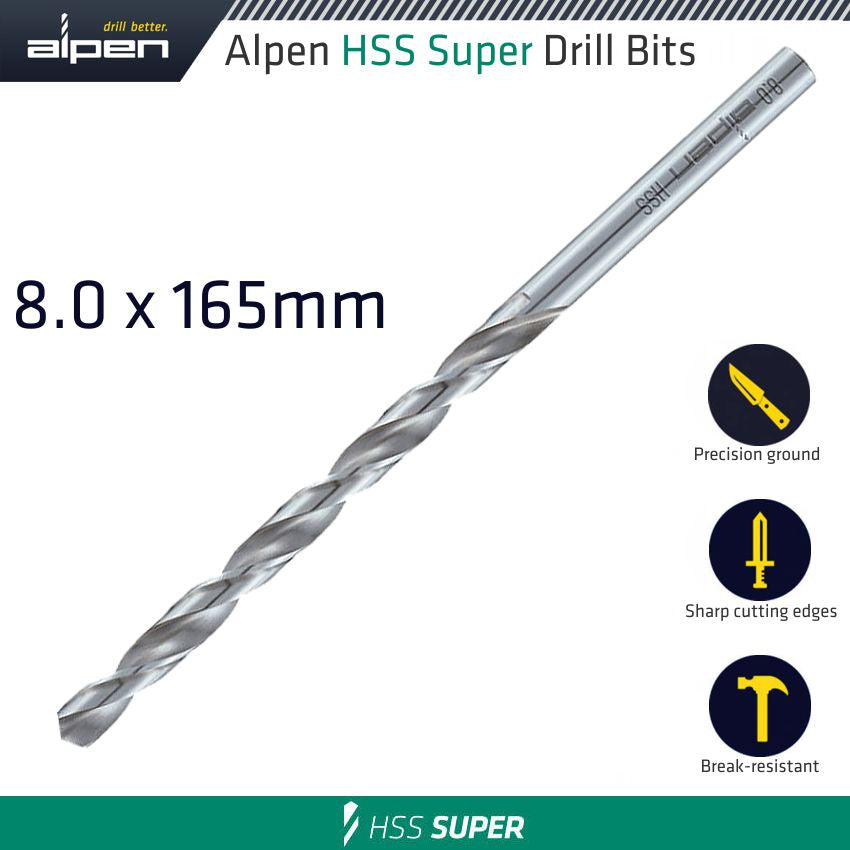 HSS DRILL BIT LONG 8 X 165MM BULK