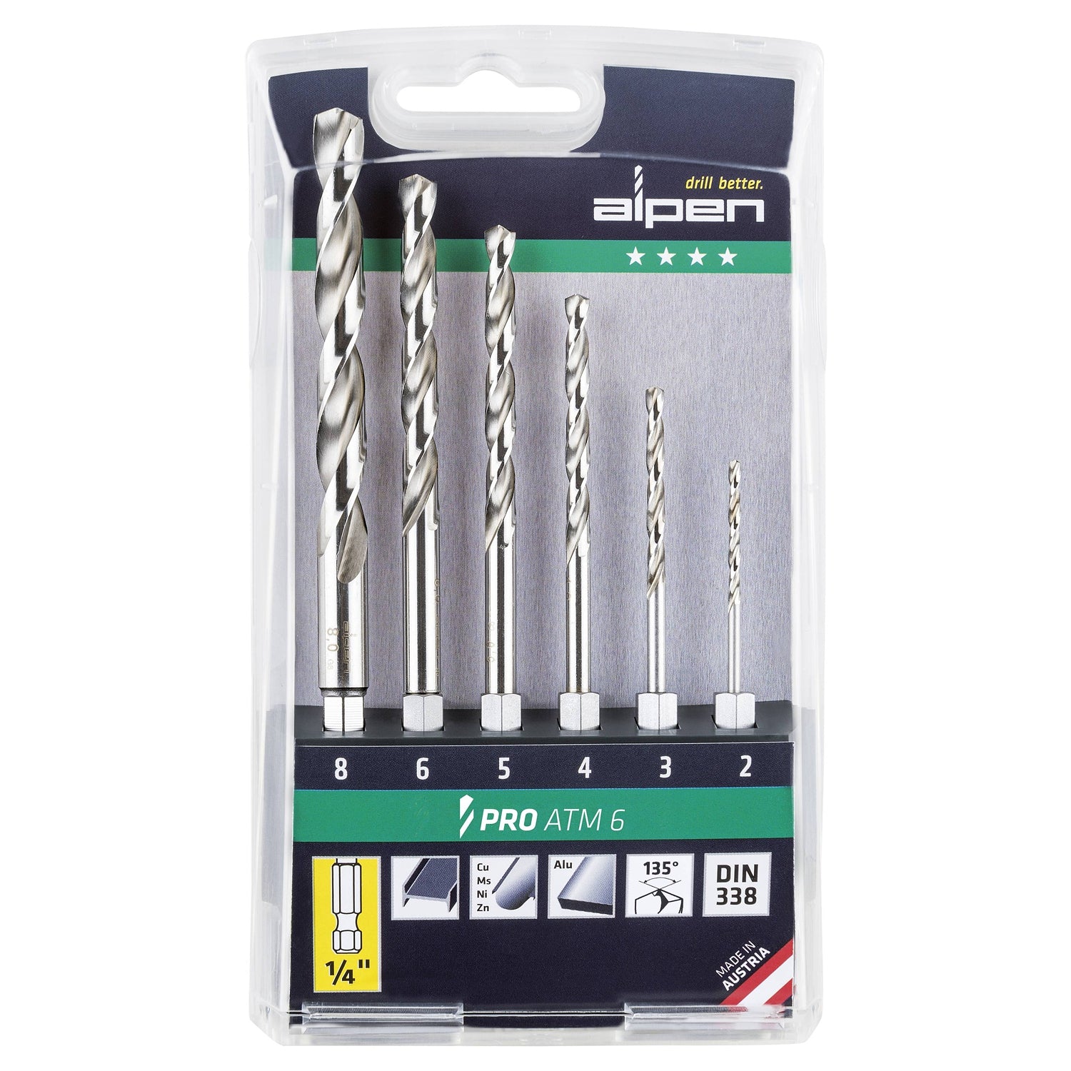 HEX SHANK HSS PRO SET 6 PIECE 2 3 4 5 6 8MM