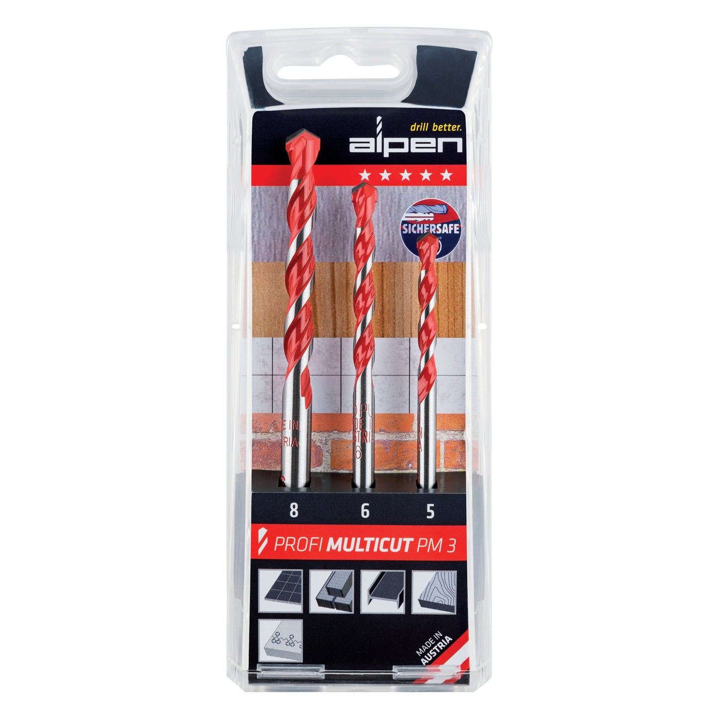 ALPEN MULTICUT DRILL BIT SET 3 PIECE 5.6.8 MM