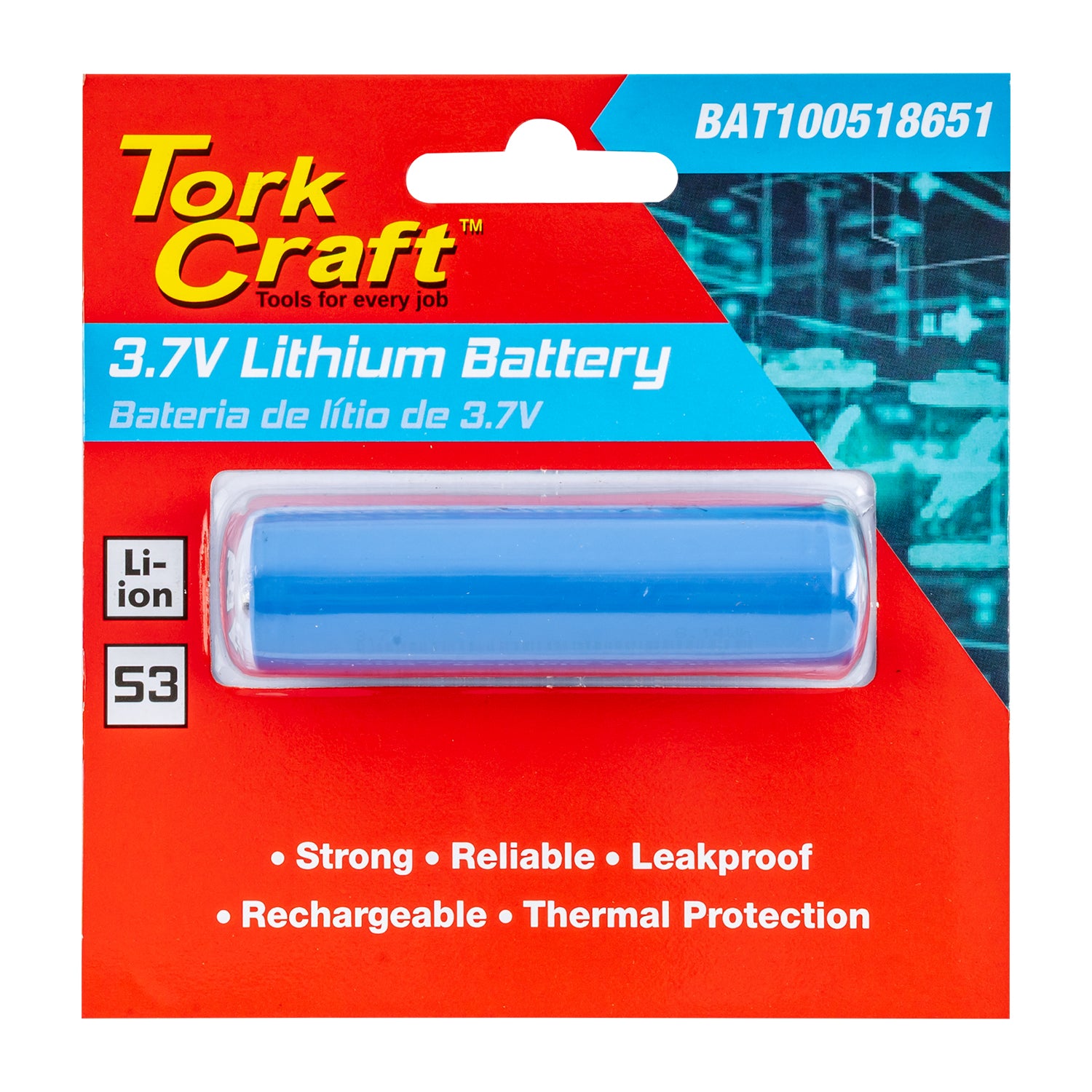 BATTERY 18650 LITHIUM 2200MAH RECHARGEABLE CARDED 1PC