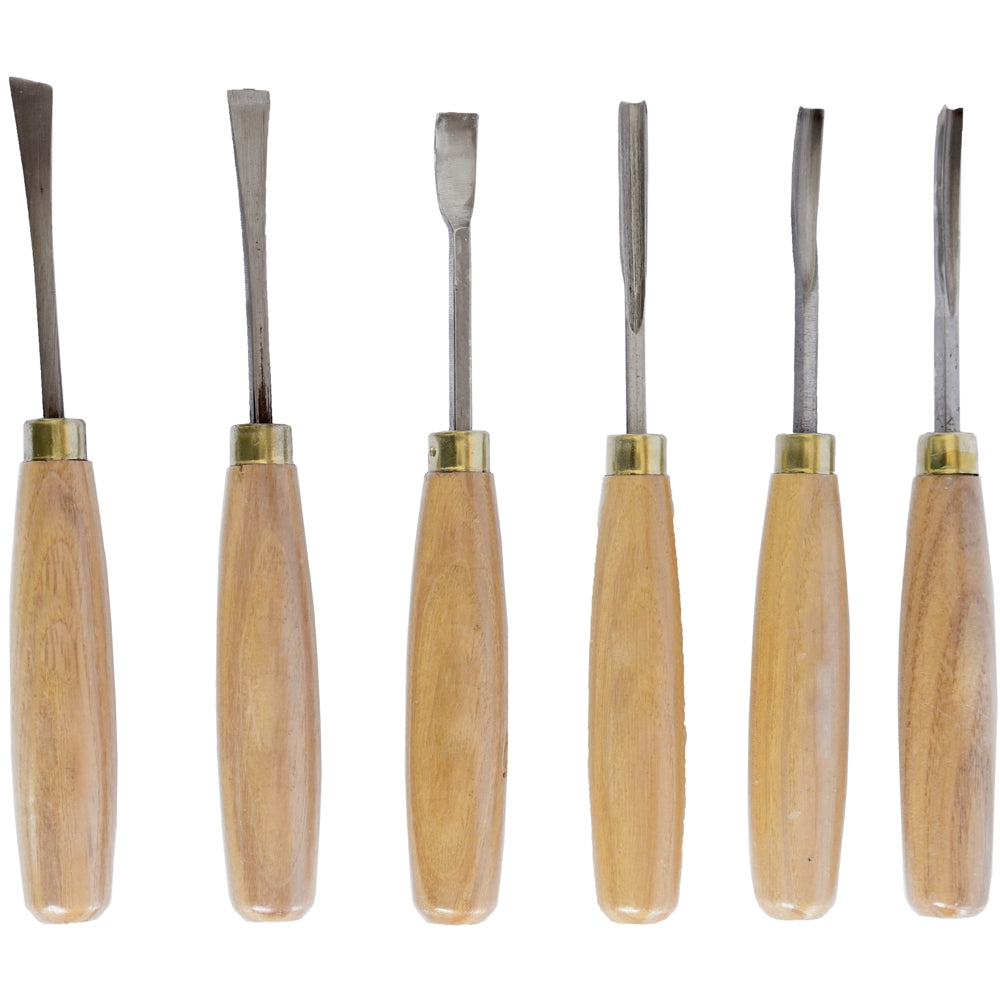 CHISEL SET WOOD CARVING 6 PIECE WOODEN BOX