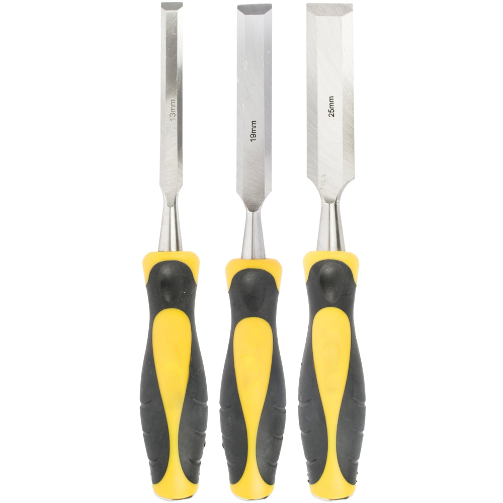 WOOD CHISEL 140MM BLADE 3PC 13/19/25 WITH PVC HANDLE