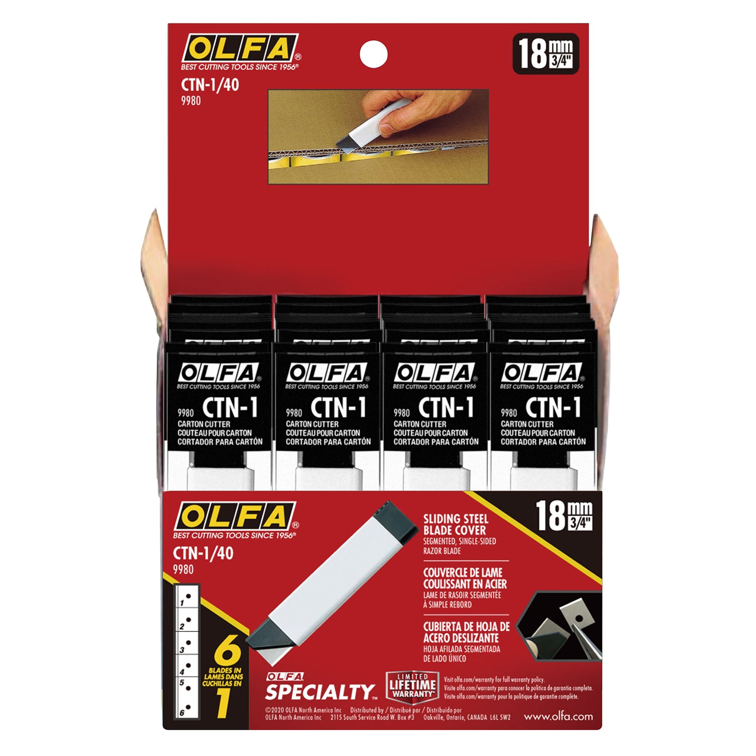 CARTON CUTTER WITH SNAP OFF BLADE 40PC DISPLAY BOX
