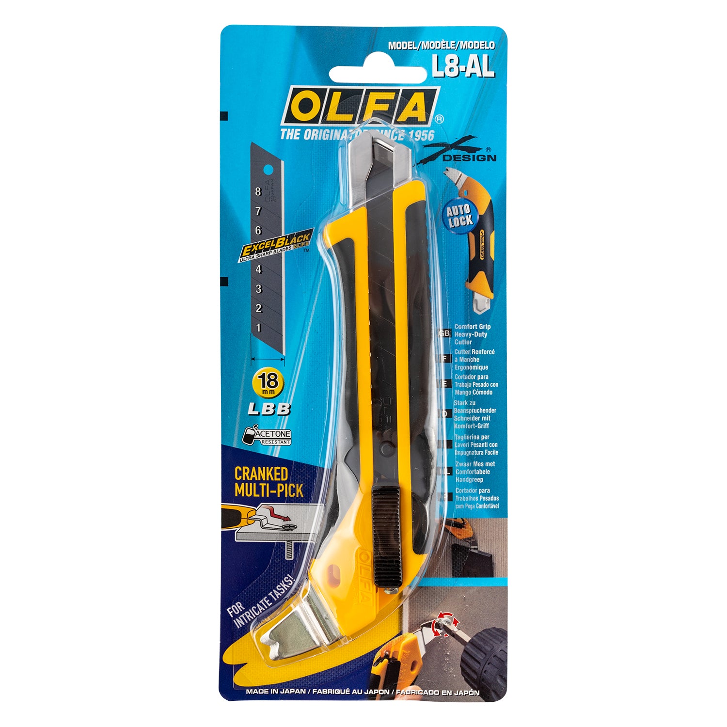 OLFA KNIFE 18MM WITH AUTO LOCK HEAVY DUTY SNAP OFF BLADE CRANKED PICK