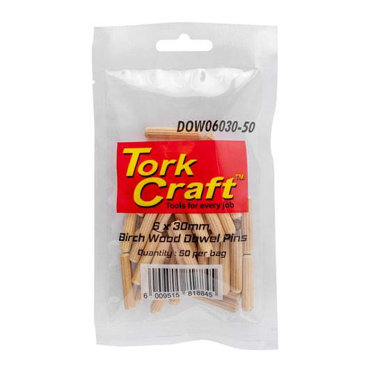 DOWELS 6 X 30MM 50 PER BAG (BIRCH WOOD)
