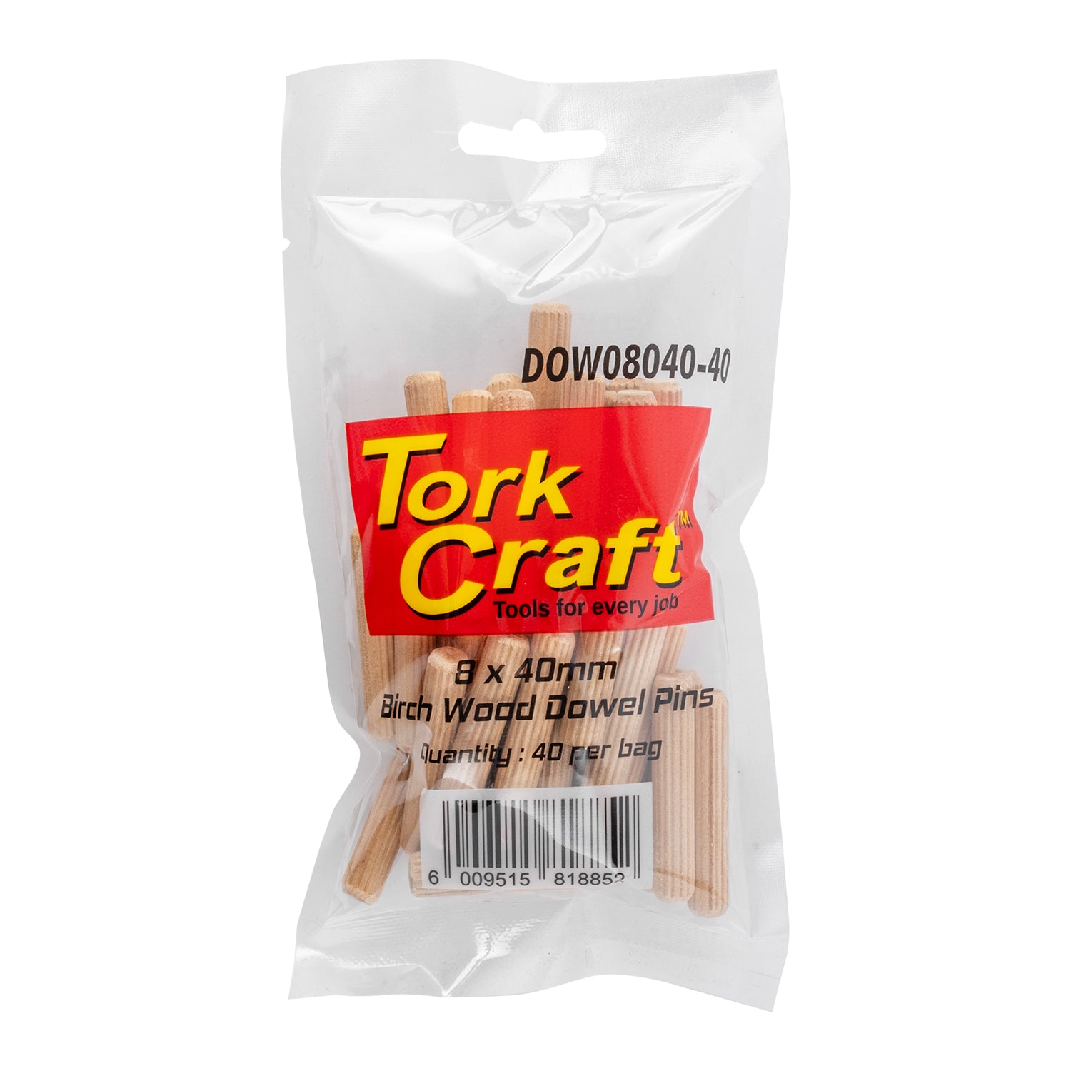 DOWELS 8 X 40MM 40 PER BAG (BIRCH WOOD)