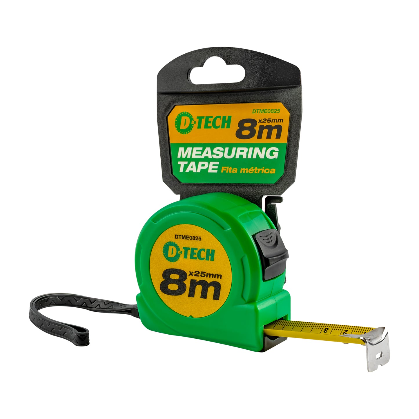 MEASURING TAPE 8M X 25MM PLASTIC CASING STANDARD HOOK & BELT CLIP