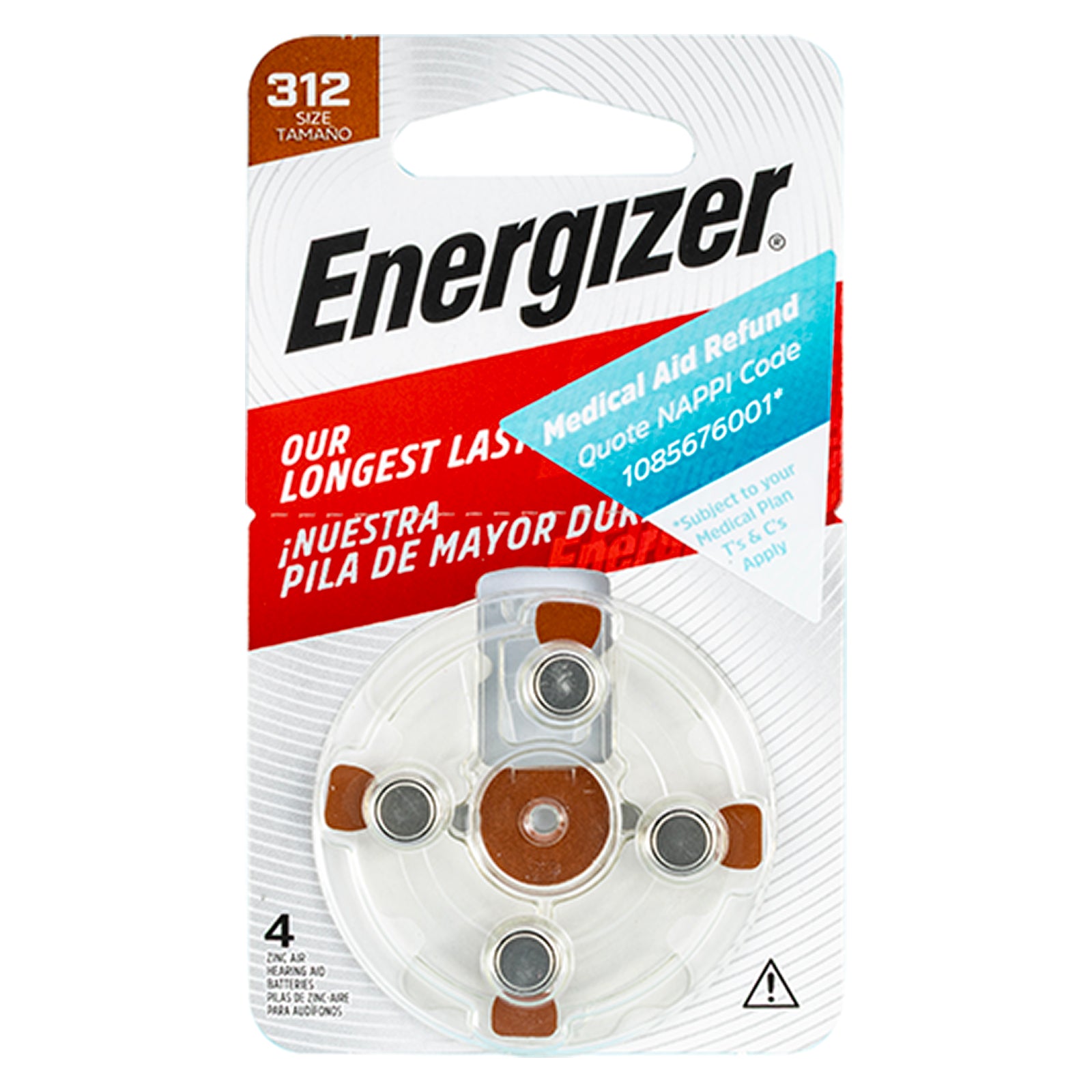 ENERGIZER HEARING AID BAT 312 BROWN 4 PACK (MOQ 10)