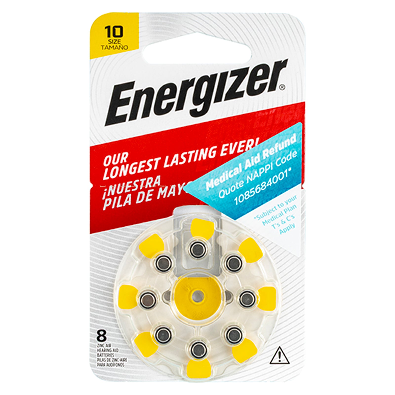 ENERGIZER HEARING AID BAT 10 YELLOW 8 PACK (MOQ 10)